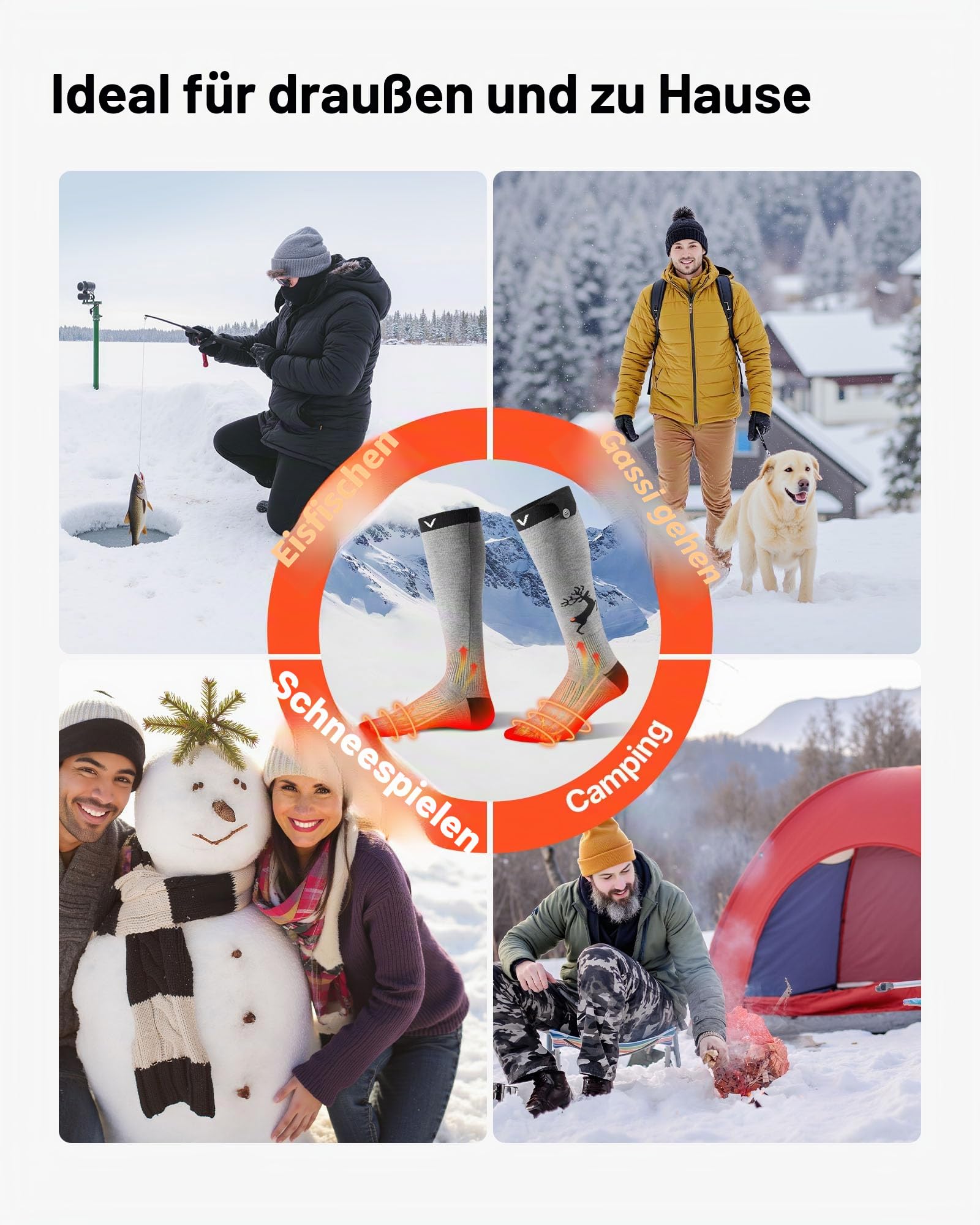 VEVOR Beheizte Socken, 6000 mAh Akkubetrieben, Wiederaufladbare Heizsocken mit 4 Heizstufen und APP-Steuerung, 40–70 °C Fußwärmer für Outdoor, Angeln, Camping, Wandern, Unisex