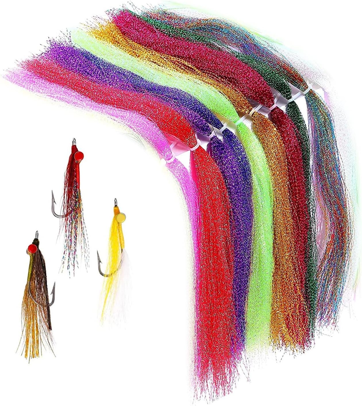 porfeet 100Pcs Fly Tying Material Fishing Tackle Lure Hook Lines, Fly Tying Material Fishing Tackle Silk Lure Feather Hook String Line
