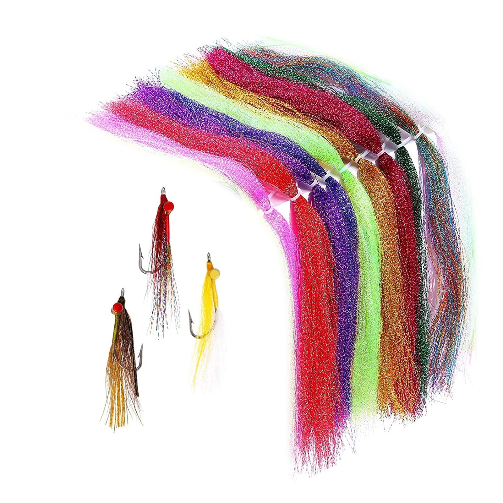 porfeet 100Pcs Fly Tying Material Fishing Tackle Lure Hook Lines, Fly Tying Material Fishing Tackle Silk Lure Feather Hook String Line