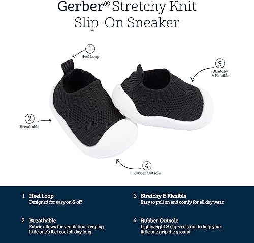 Miniatura 6 de Gerber Unisex-Child Baby Toddler Boy and Girl Stretchy Knit Slip-on Sneaker Crib Shoe