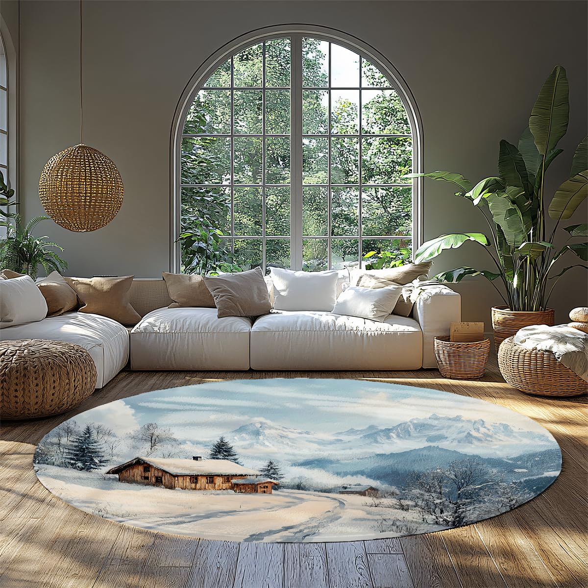 Tapis de décors hivernaux lavable 90 cm pour chambre enfant et salon style chalet