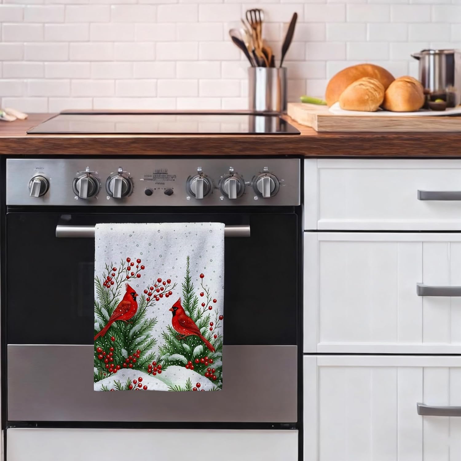Christmas Cardinal Themed Kitchen Dish Towels Set of 2, Cute Winter Decoration Hand & Tea Towels, Red Cardinal Christmas Kitchen Decor & Cardinals Lovers Gifts for Women - Image 7