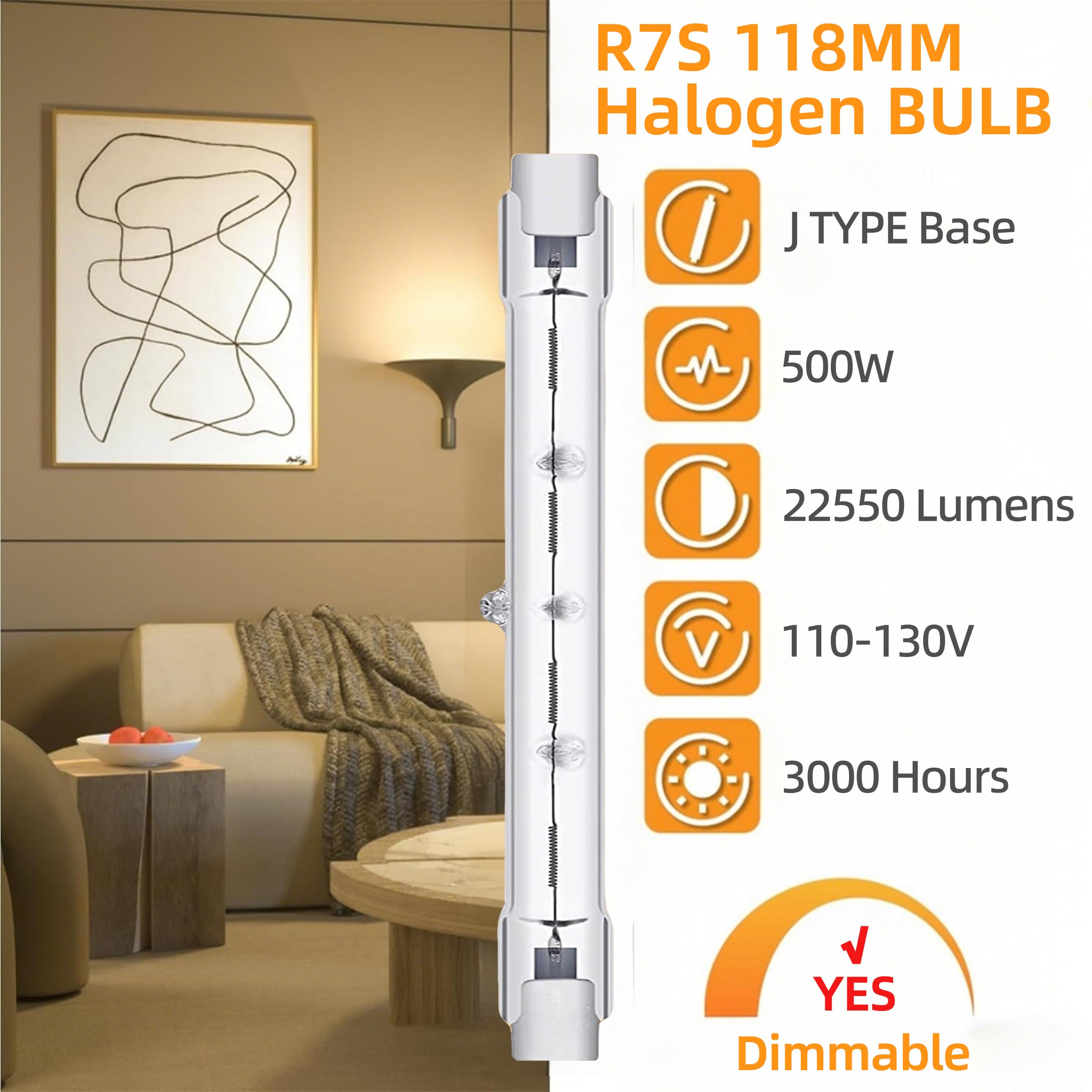 MISDOOD R7S J118mm T3 Halogen Light Bulbs, 120V 500W Type THalogen