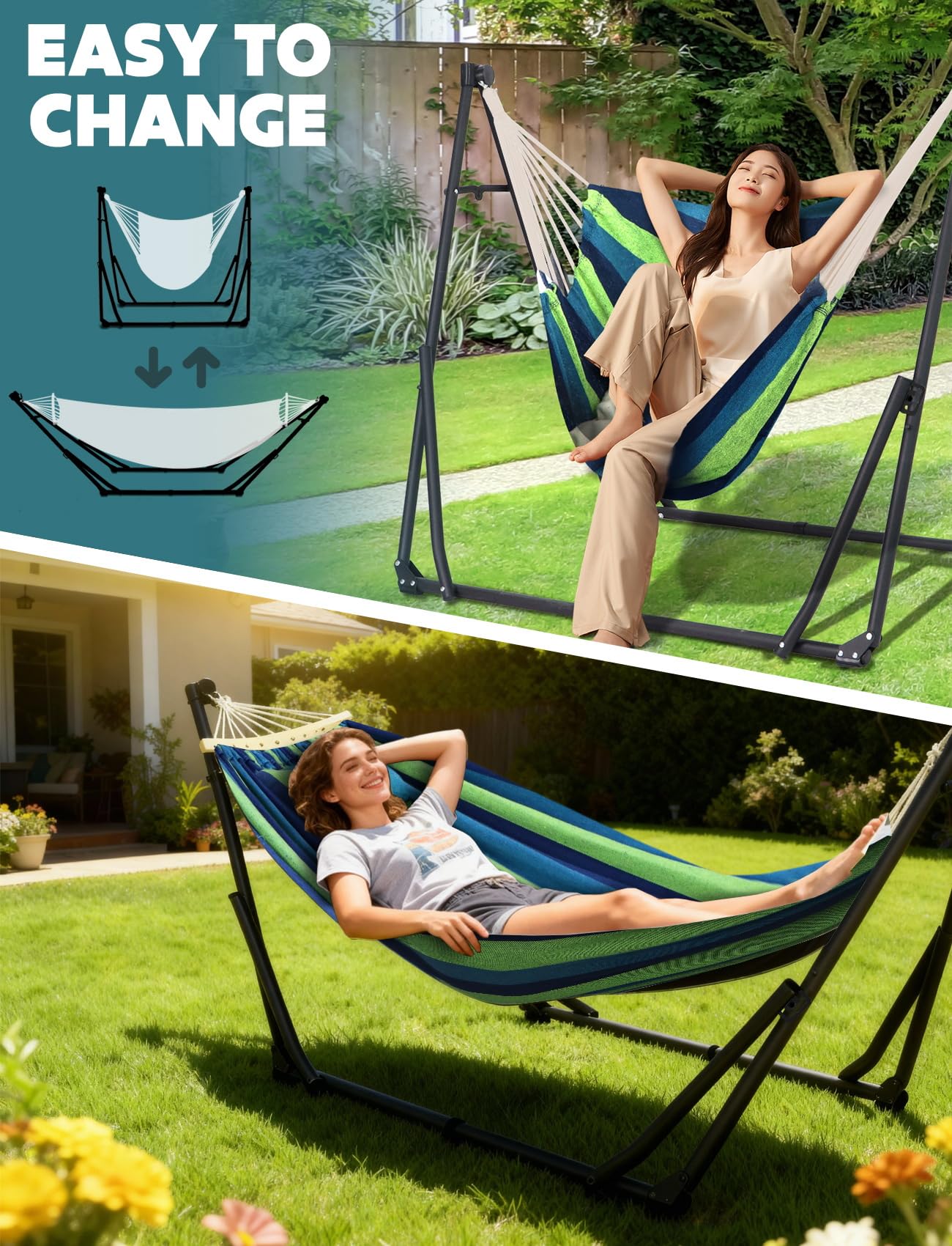 ANYOO Hamac avec Support Pliable Portable Double Usage Intérieur Extérieur