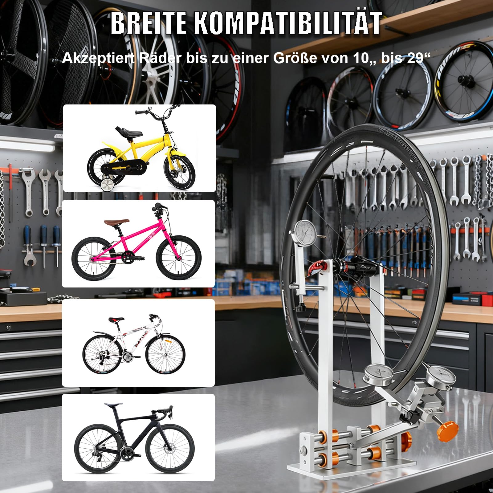 LALABU Fahrrad Zentrierständer mit 3 Messuhren, CNC-Aluminium