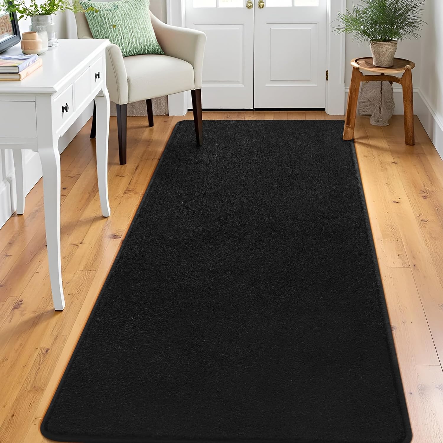 Keeko 2x6 Runner Rug, Black Bedroom Bedside Runner Rug Small Carpet Living Room Area Throw Rugs for Hallway Soft Indoor Memory Foam Rugs for Teen Kids Classroom Nursery Dorm Laundry Room Decor