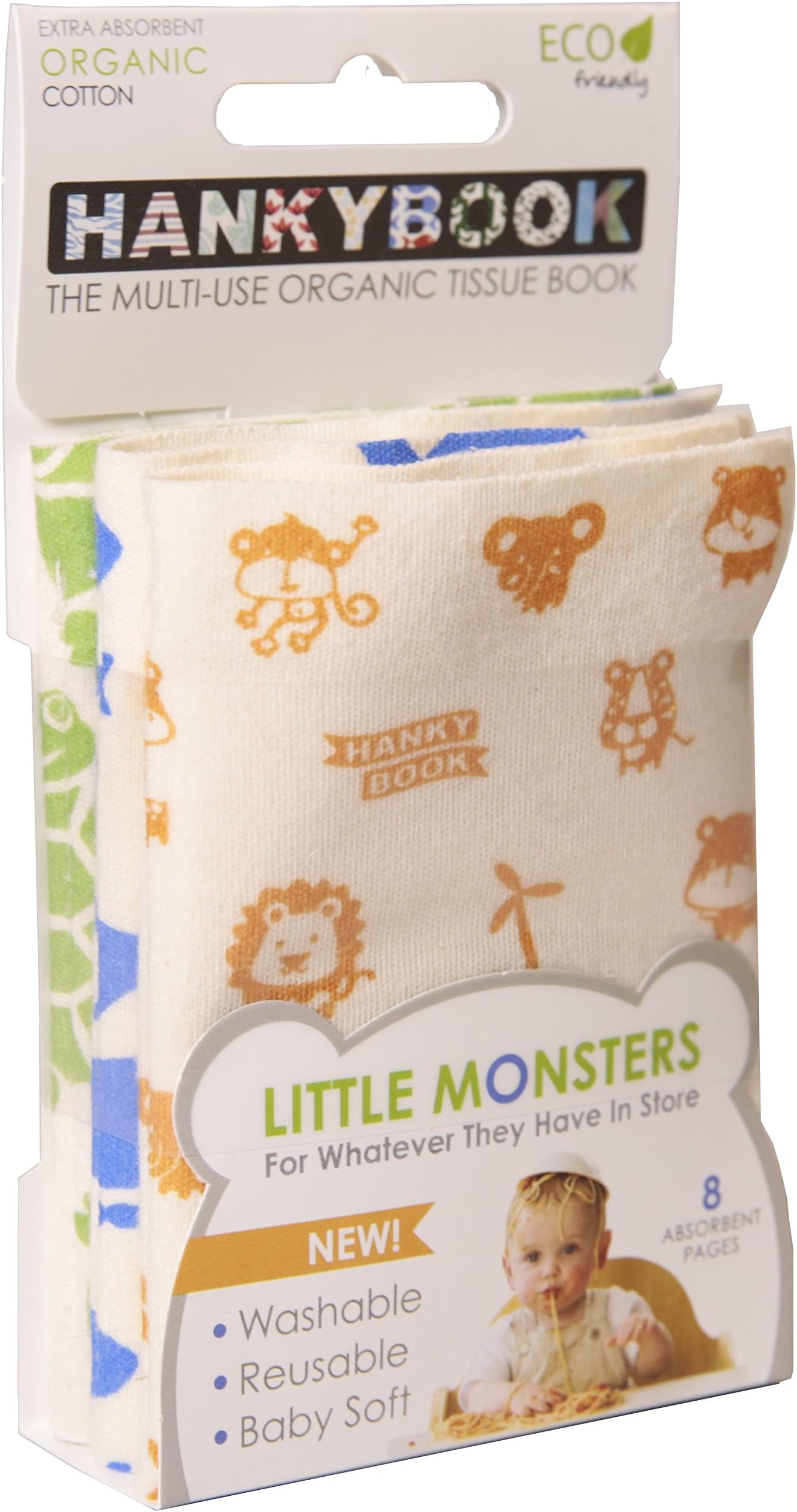 HankyBook Eco Friendly Baby Wipe Book (Set of 3), Compact and Portable with 8 Soft and Absorbent Organic Cotton Pages to Clean Baby Dribbles On-The-go