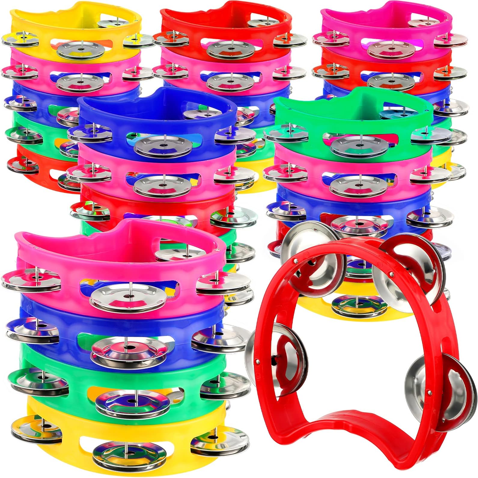Yeshone 30 Pack Tambourine for Kids Adult Tamborines Musical Instrument Noise Makers 4 Bells Handheld Tambourines for Church Classroom Music End of Year Gift(Multicolors)
