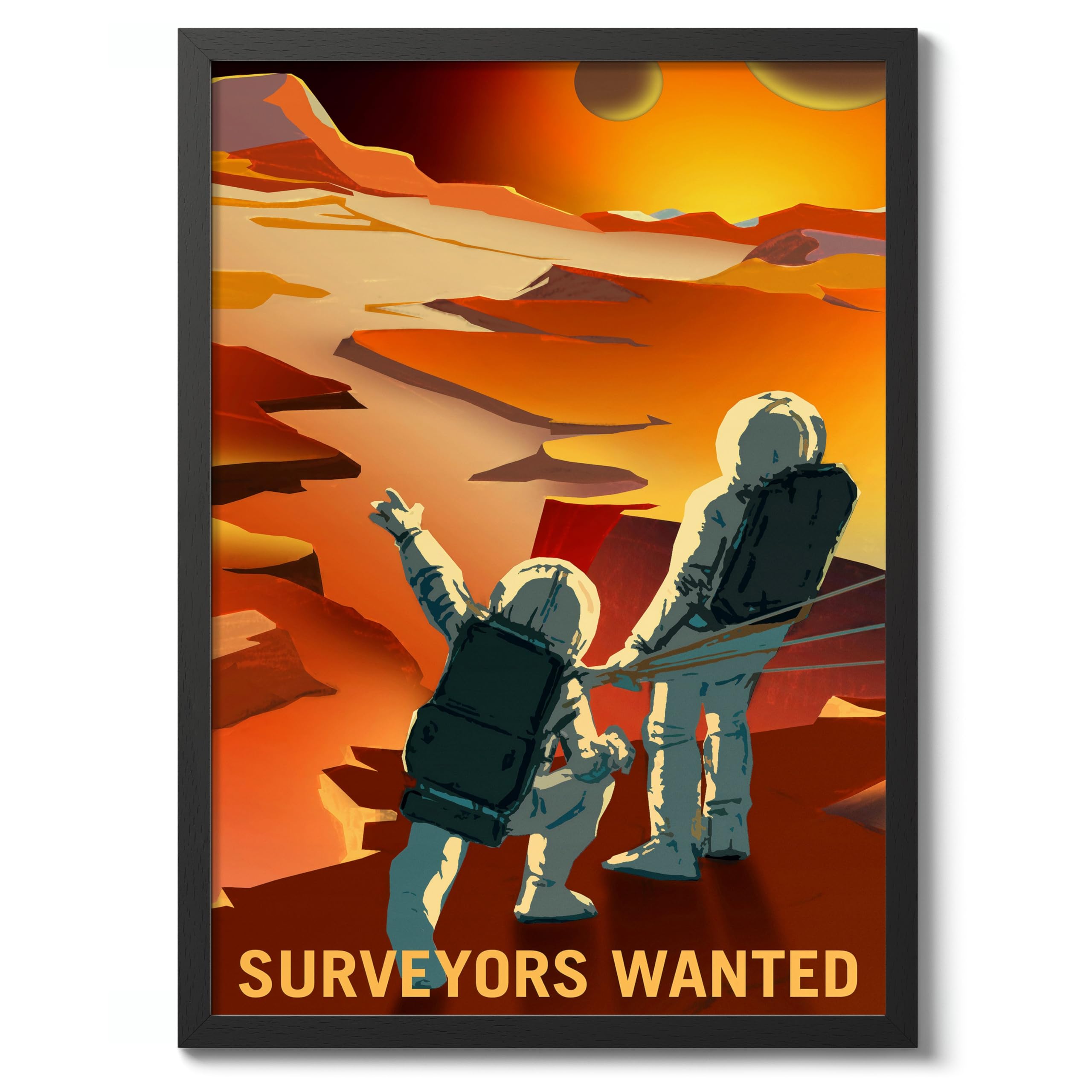 Martian Surveyors Retro Nasa Space Grand Tour Travel Art Poster, Planet Travel Prints, Vintage Astronomy Home Decor, Astronaut Space Print, Archival Matte, 50x70cm (Black Frame) - 50x70cm