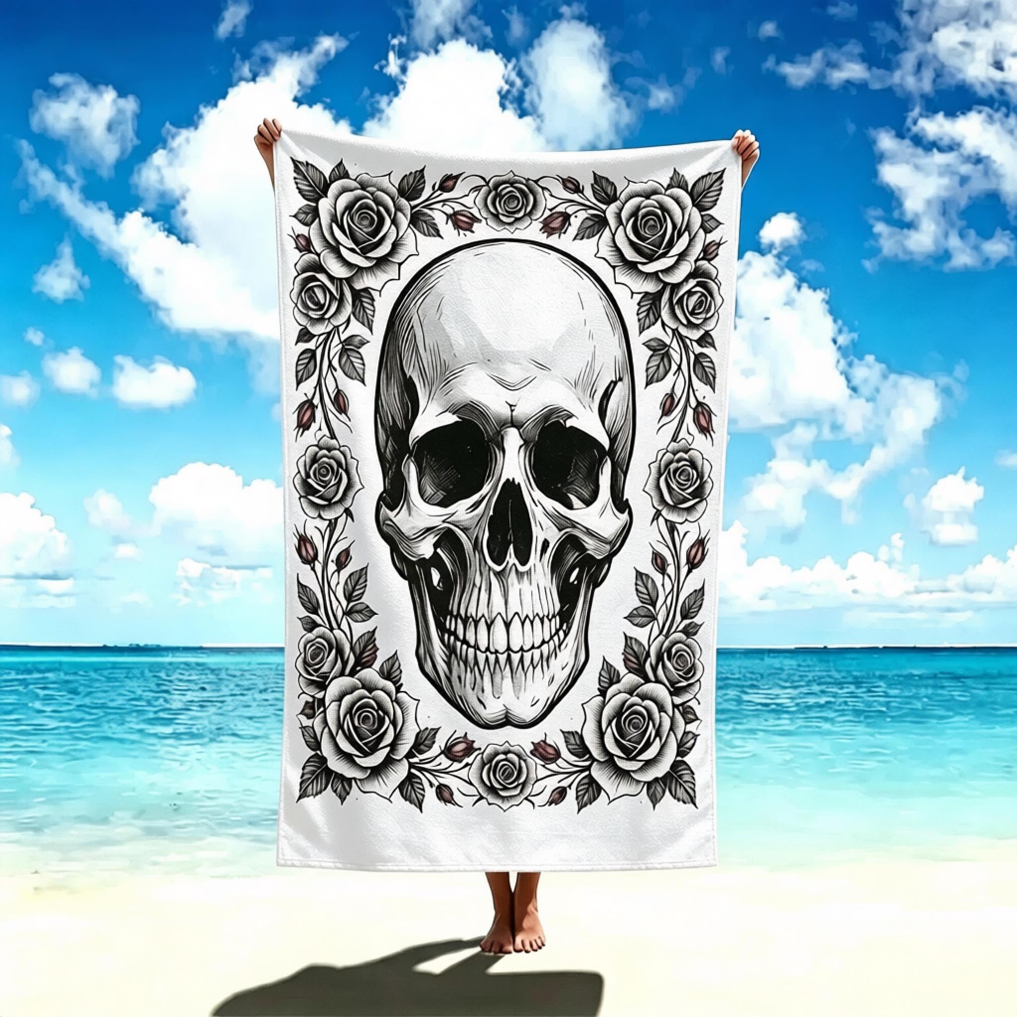 YZQGLHP Microfibre Quick Drying Skull Beach Towel 80x180cm