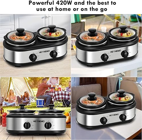 Miniatura 9 de Olla de cocción lenta doble, servidores de bufé y calentadores, calentador de alimentos de doble olla de 2 ollas, temperatura ajustable, apto para