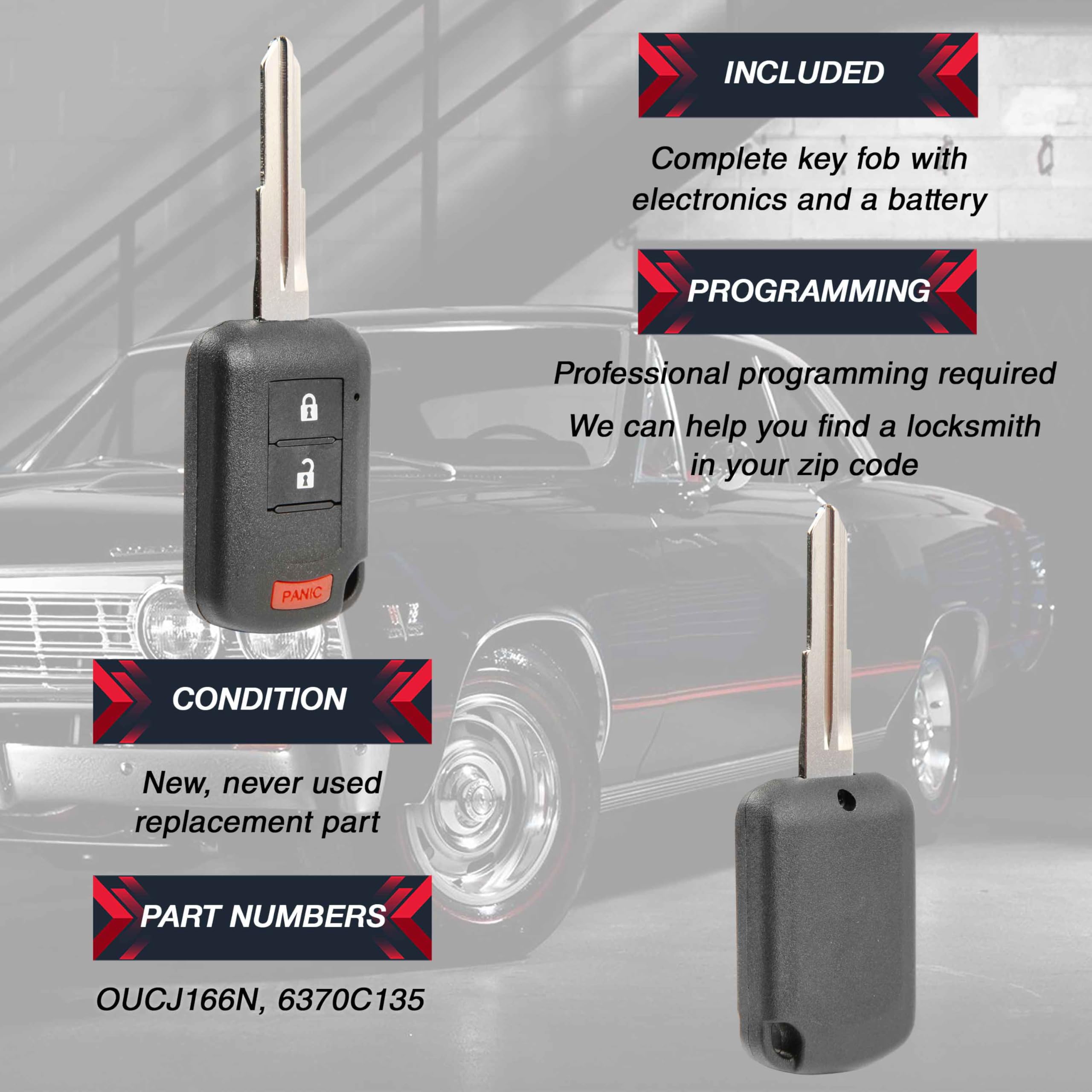 2 telecomandi di ricambio a 3 pulsanti per Mitsubishi Eclipse Cross 2018-2020 (OUCJ166N, 6370C135)