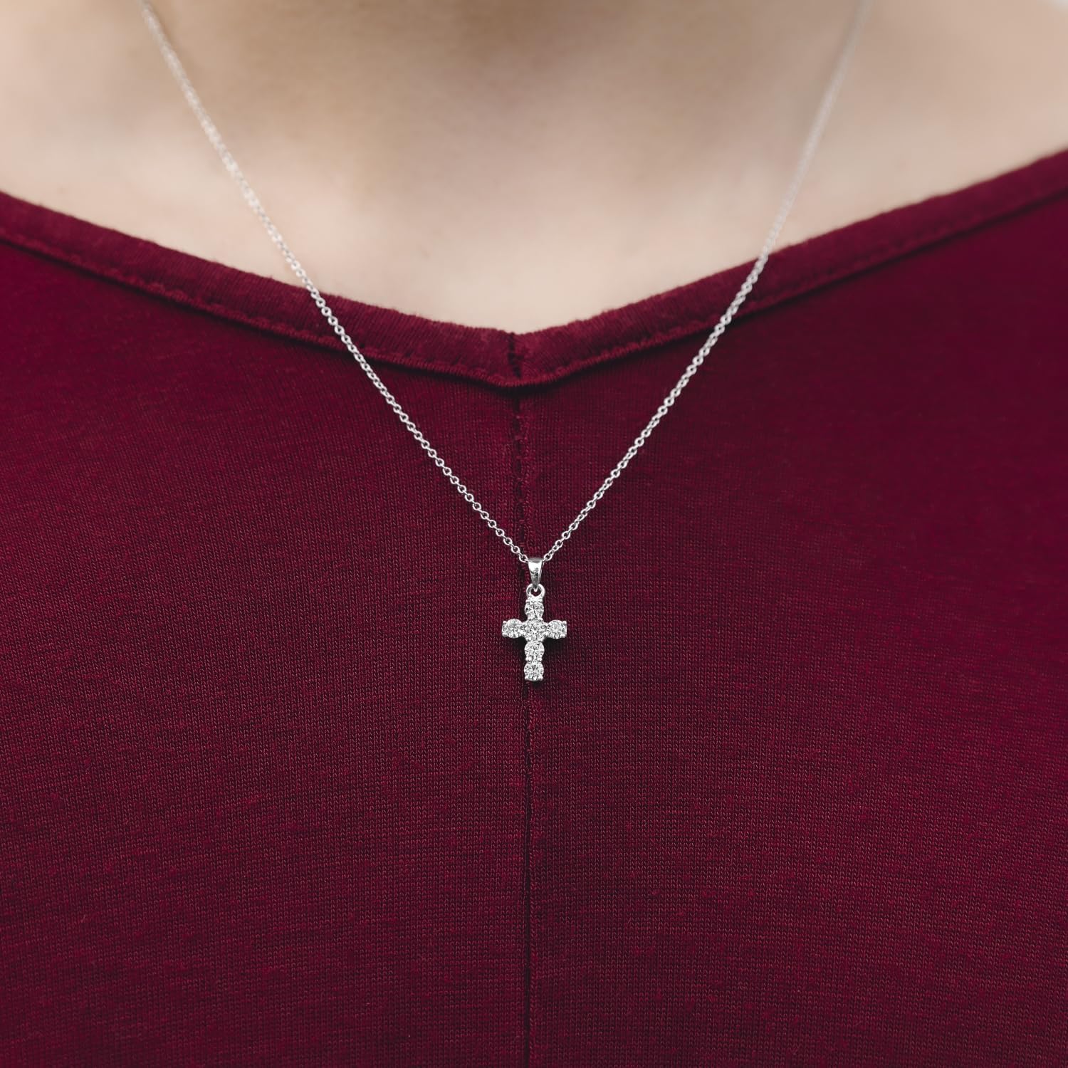 Charles & Colvard Forever One Moissanite White Gold Cross Pendant Necklace 0.36cttw DEW (D-E-F)