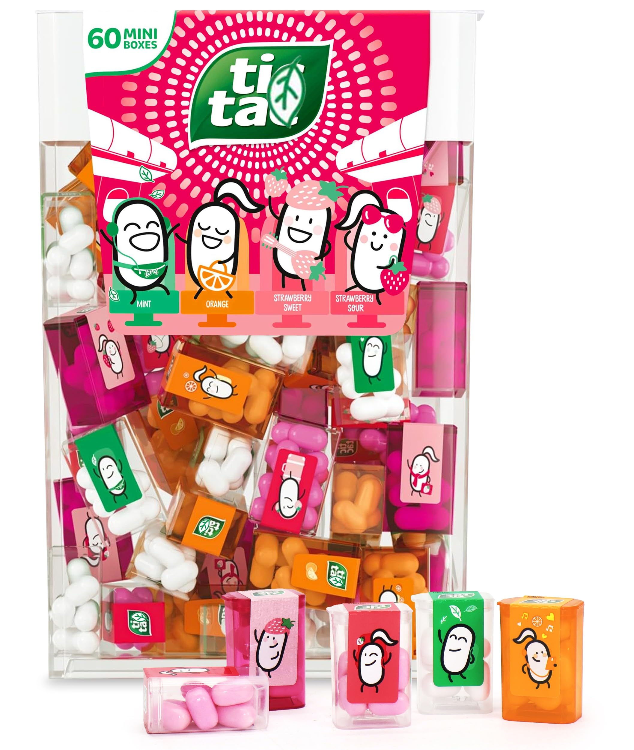 Bulk Mini Candy Travels Packs - 60 Individual Assorted Refreshing Candies Mini Boxes - Mint, Orange, Sweet Strawberry & Sour Strawberry Treats, Party Favors - Bulk Candy