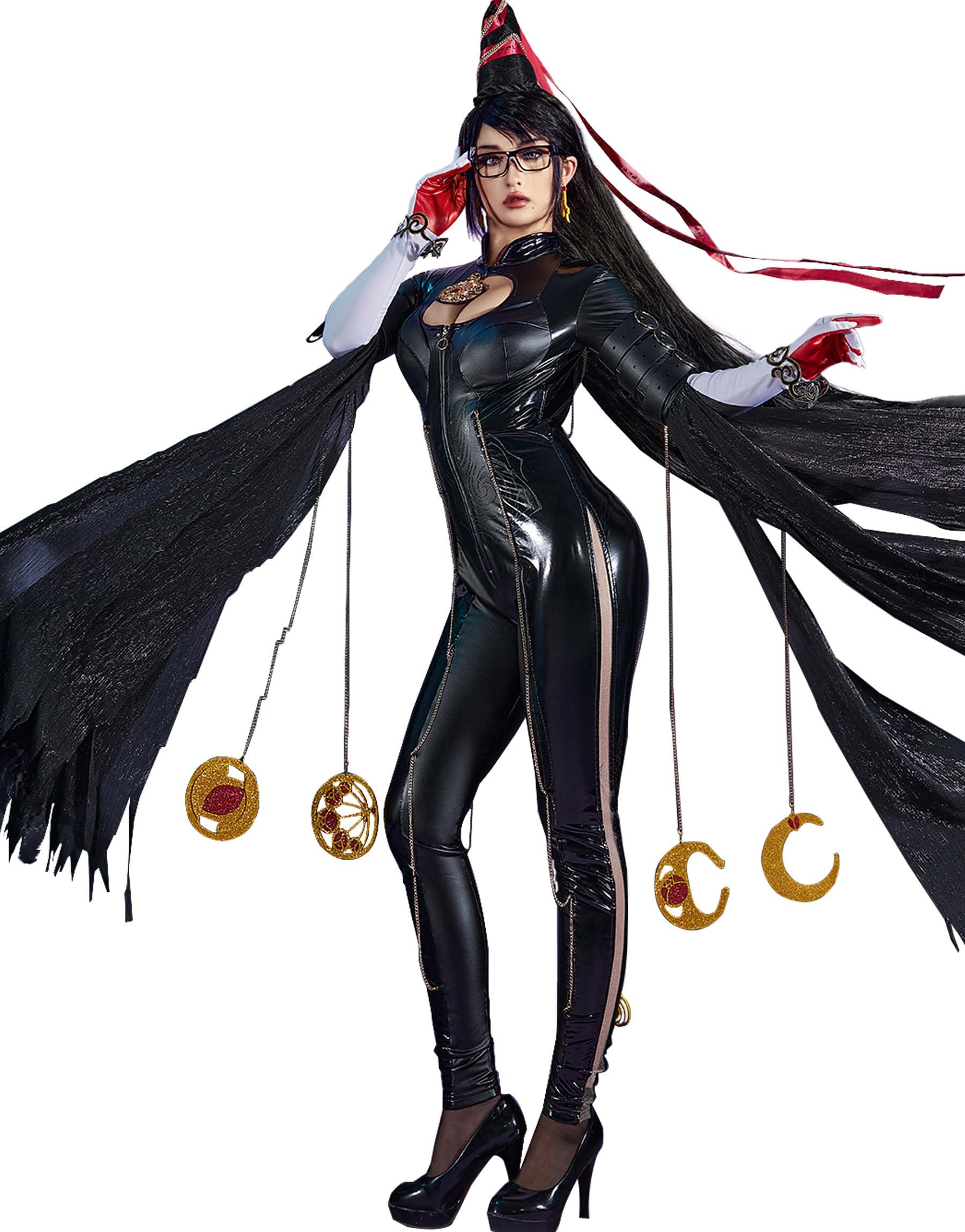 miccostumes Women's Costume Witch Cosplay Backless Bodysuit Gloves with Chains and Socks: Medium