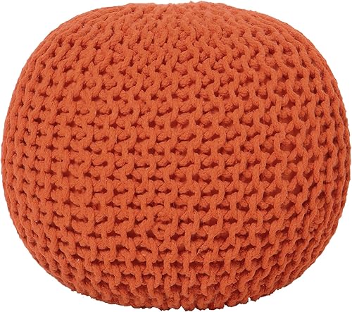 REDEARTH Puf Otomano Redondo - Tejido a Mano Cable Boho Poof - Pouffe Reposapiés Circular para Sala de Estar - Dormitorio - Patio - 100% Algodón