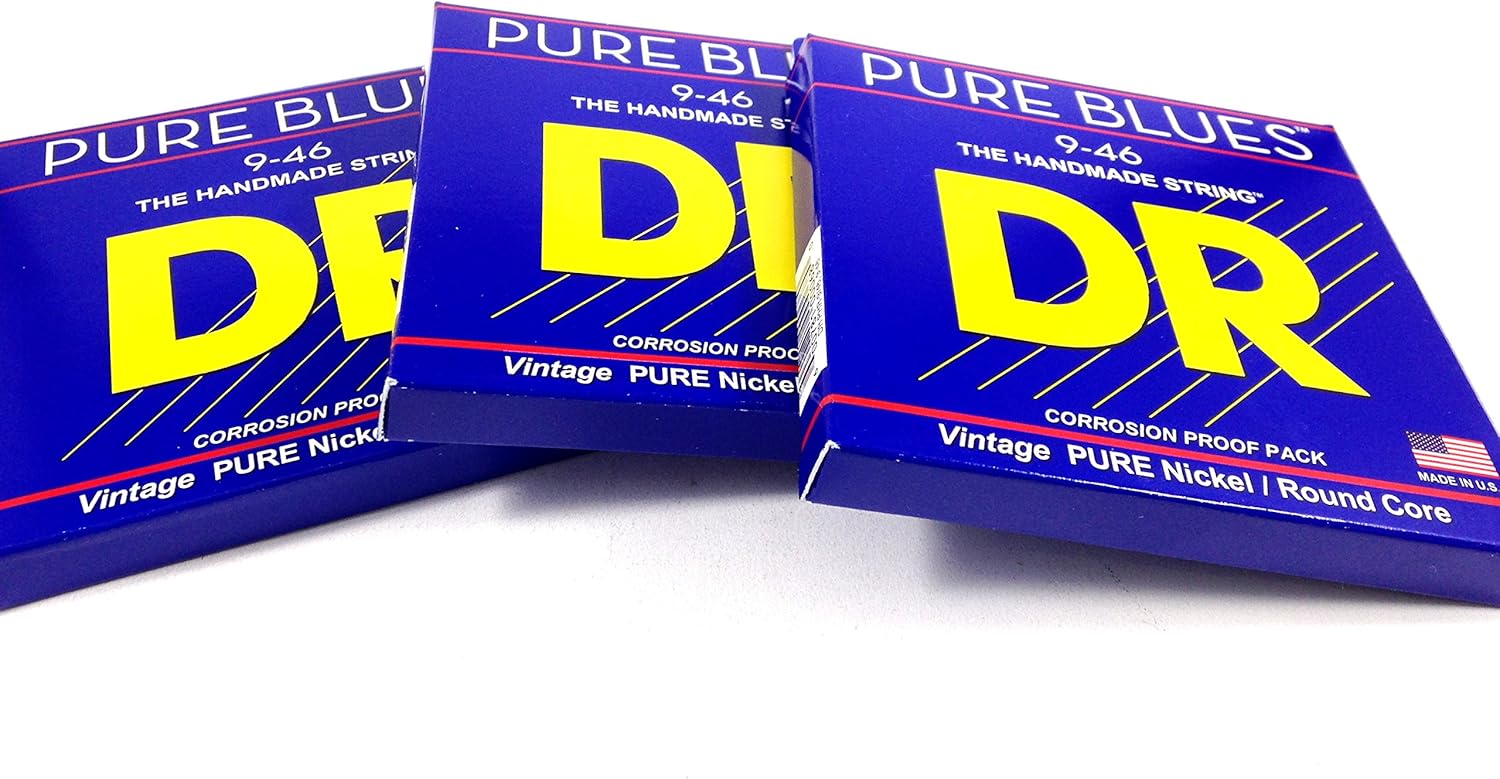 DR Guitar Strings 3 Sets Electric Pure Blues Vintage Pure Nickel 9-46