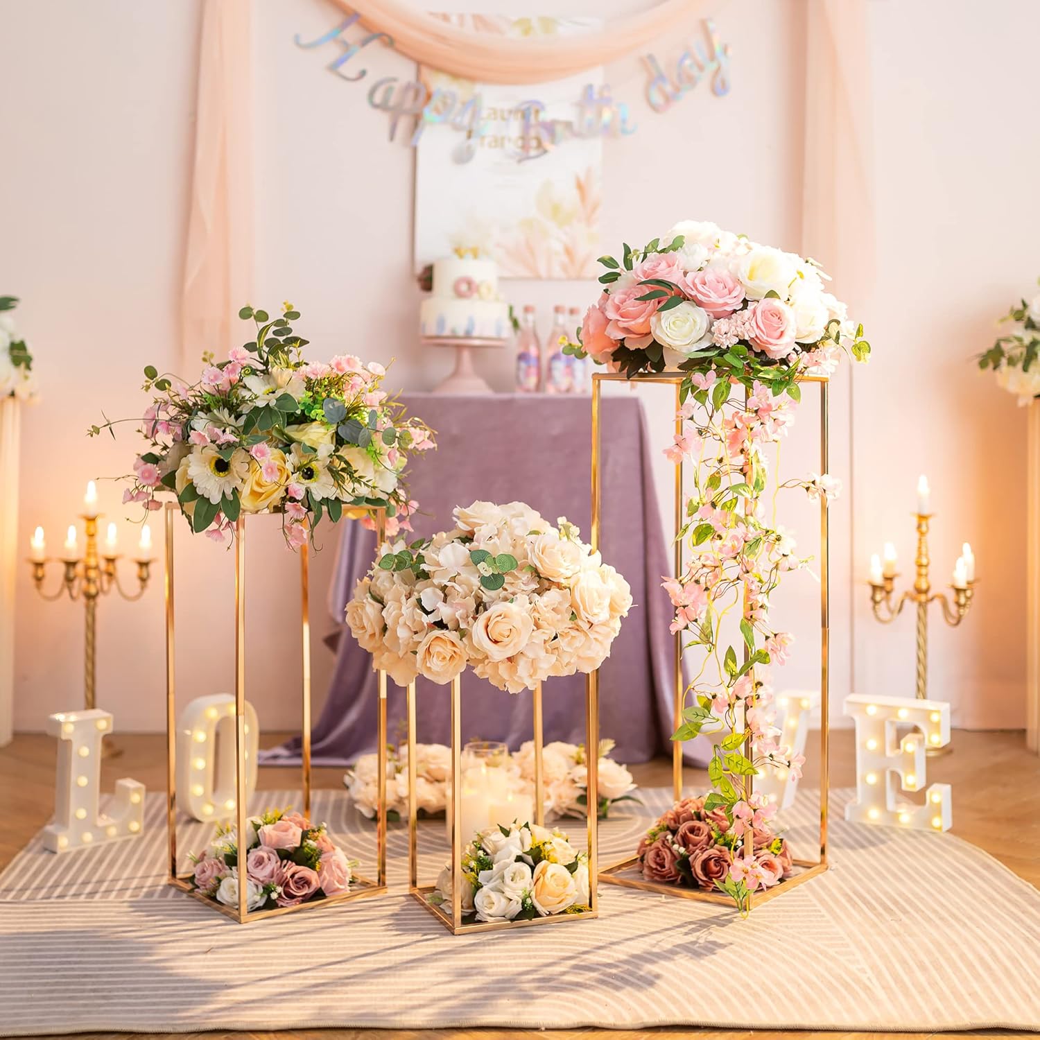 Gold Flower Stand for Table: 15.7"+23.6"+31.5” Tall Centerpiece Stand for Wedding Table Reception Floral Center Pieces with Home Decoration Party Event 1 Set 15.5”+23.6”+31.5”