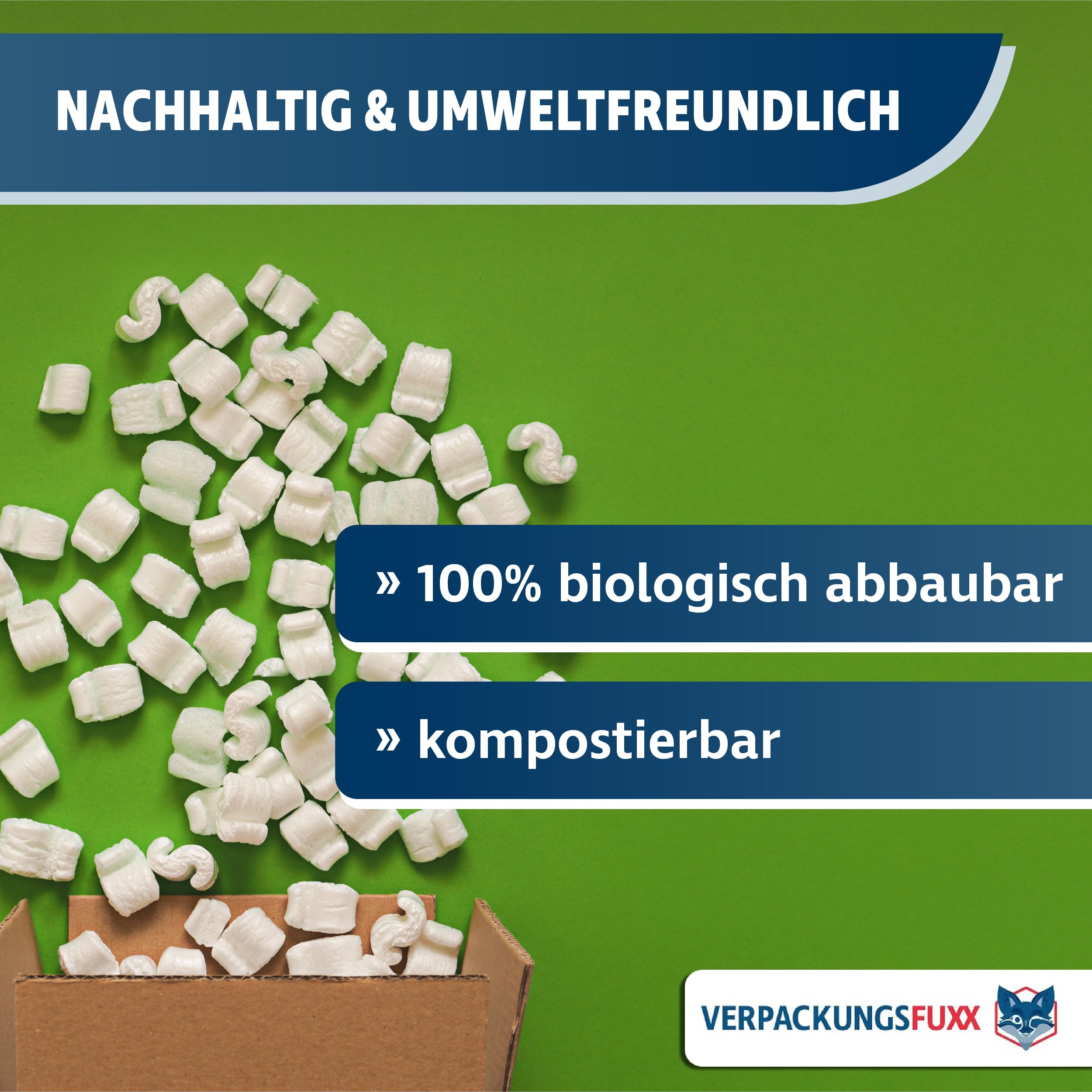 Verpackungschips 50 Liter | BIO Füllmaterial aus Pflanzenstärke | Polsterchips 100% biologisch abbaubar | wasserlösliche Füllchips