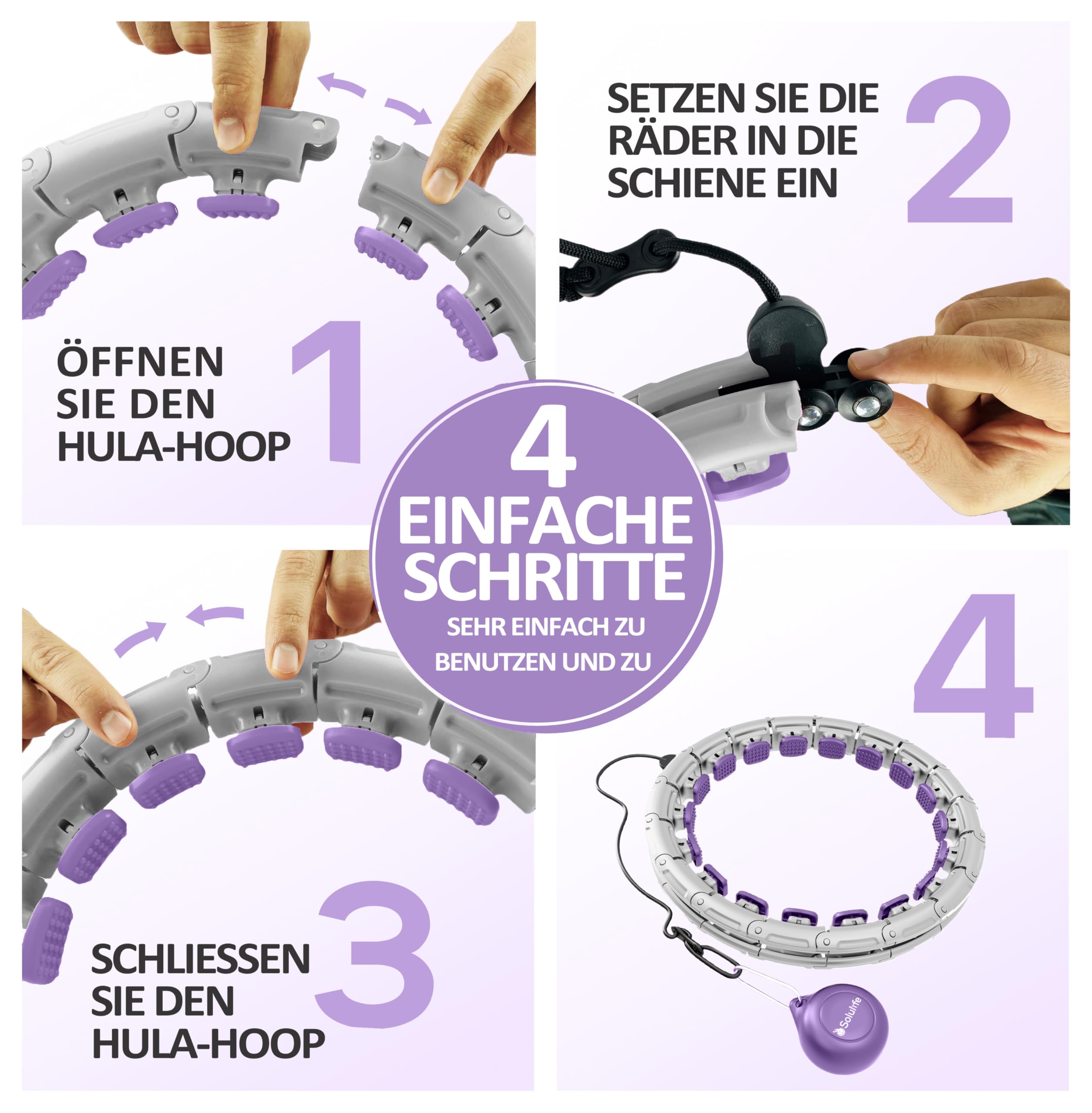 Hula Hoop Reifen Erwachsene – Hula Hoop mit Gewicht Kugel 400g, 24-teilig, verstellbar 50–120 cm, sitzt stabil, 360° Massage, Tasche/DE Anleitung/Challenge, hullahub Reifen zum abnehmen