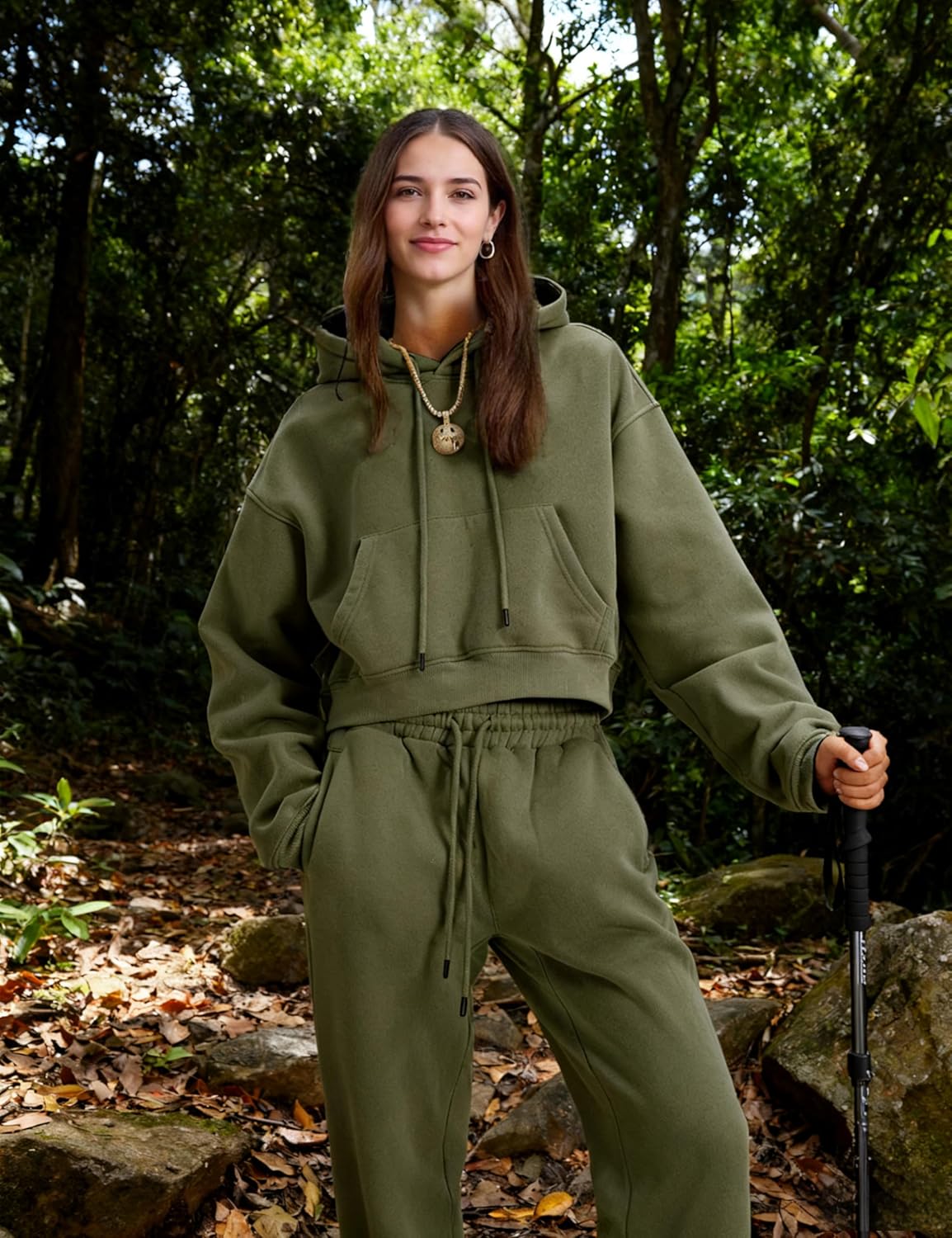 Womens Fleece 2 Piece Outfits Sweatsuit Crop Hoodie Pullover Sweatshirt Joggers Sweatpants Set - Image 4