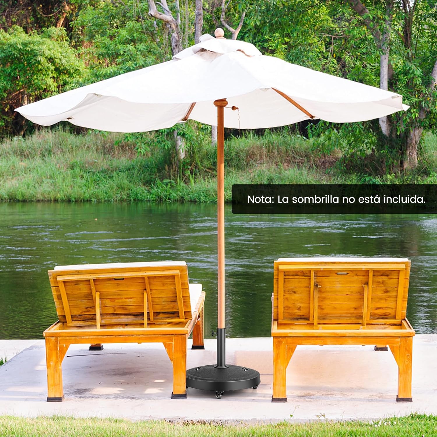 RELAX4LIFE Base Sombrilla Φ52cm con 4 Ruedas con Frenos y 2 Asas Retráctiles para Poste Φ 38/48mm, Pie Sombrilla Terraza Exterior de Resina para Jardín, Patio, Balcón, 52x52x42,5 cm