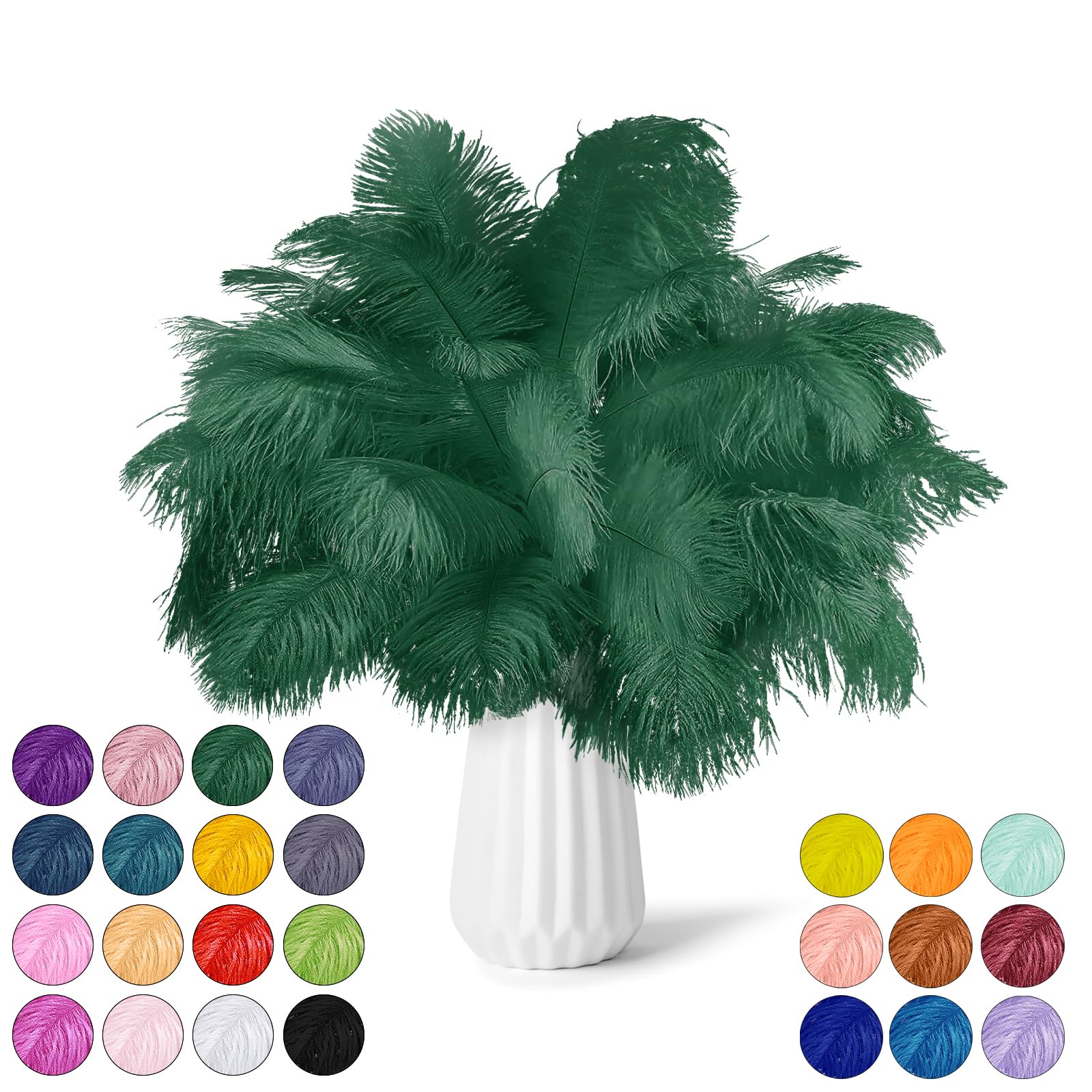 Plumas de avestruz verde oscuro NEWONG de 28-35 cm para jarrones y centros de mesa elegantes