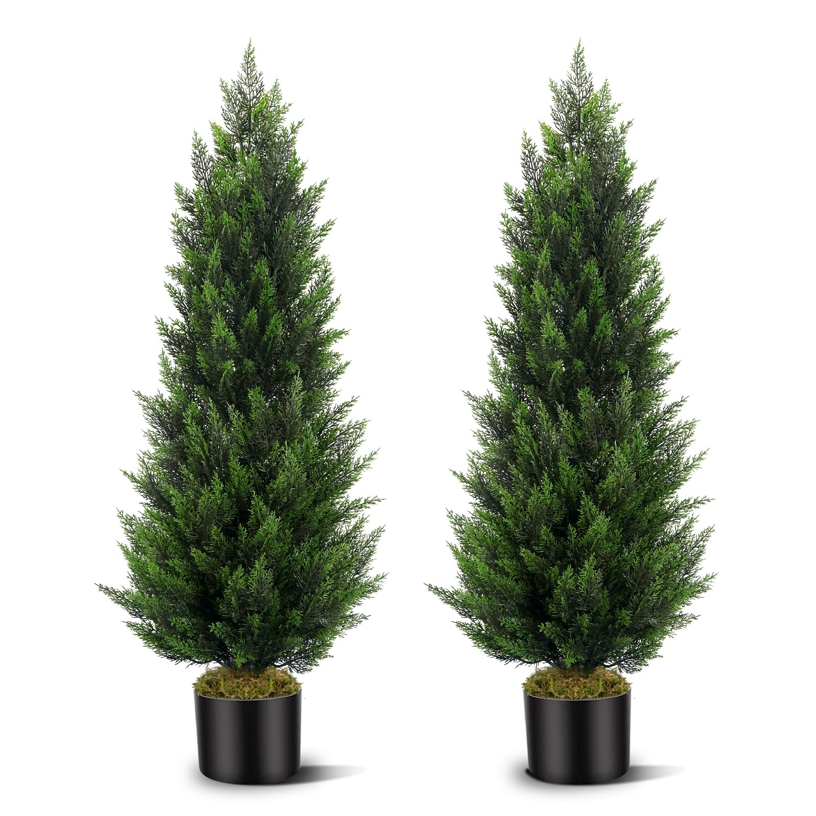 Artificial Topiary Cedar Trees 4FT Tall 2 Set, Outdoor Indoor Faux Pine Shrubs Plants, Realistic Fake Plants Front Porch Decor, Artificial Bushes Cypress for Home Front Door Offices