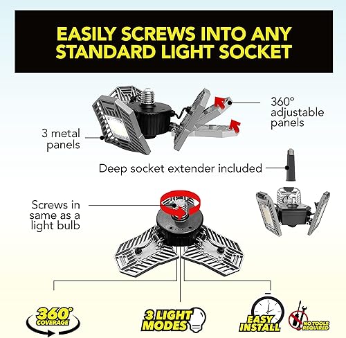 Miniatura 3 de BellHowell Triburst Color Select - Luz LED de garaje 5500 lúmenes 3000 K 4500 K 5500 K luces LED de techo de garaje luces LED de garaje con 3
