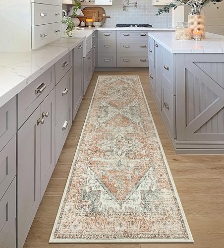 Miniatura 1 de Alfombra lavable de 2.5 x 8 pies, alfombra retro estilo bohemio vintage de pelo bajo, alfombra de entrada para pasillo, alfombra oriental envejecida