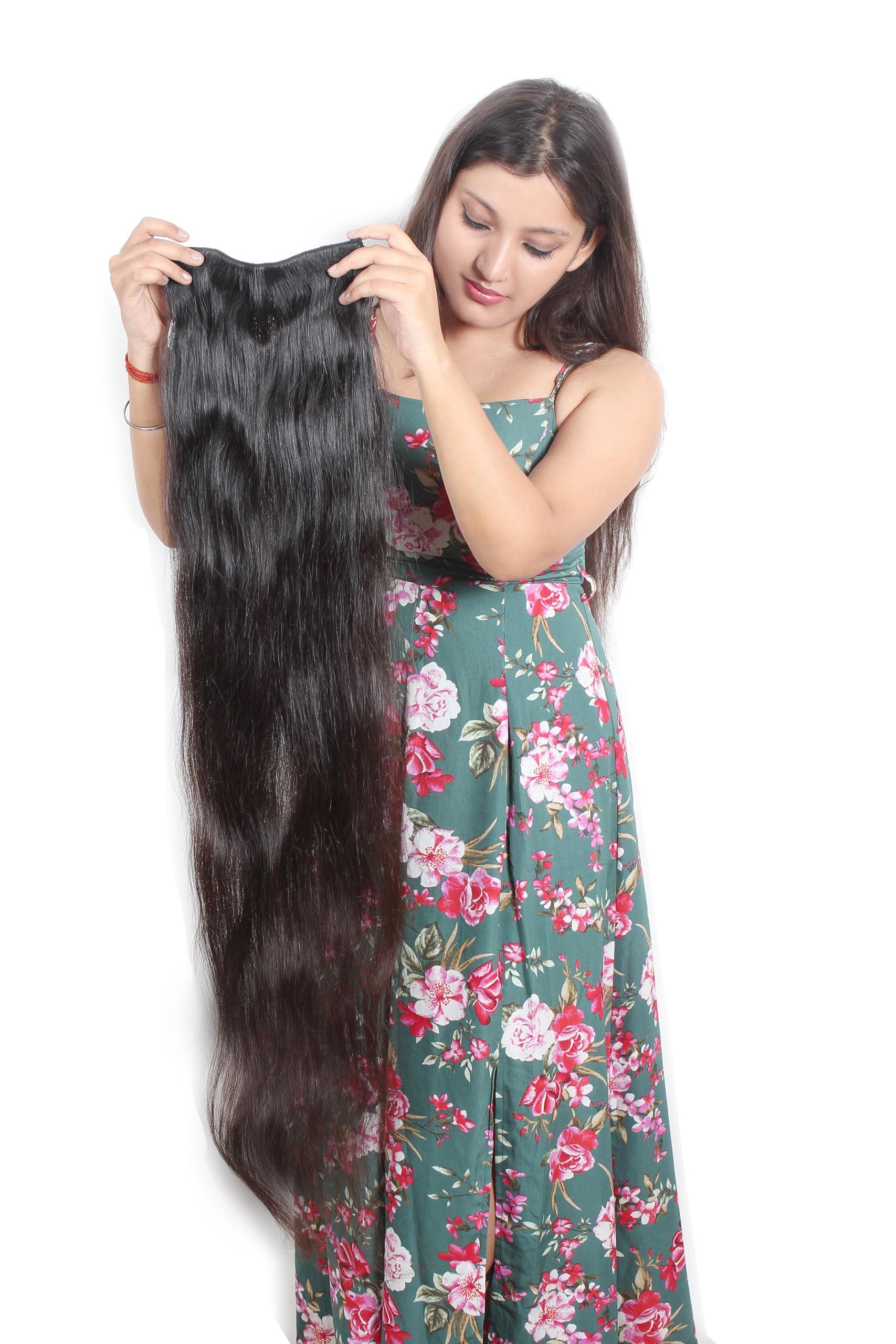 Ritzkart 100% Remy Human Hair Extensions Straight Black 32 to 44 inch, Customizable Length, Easy Washable & Restyle, Clip-On (34 inch)-picture-33