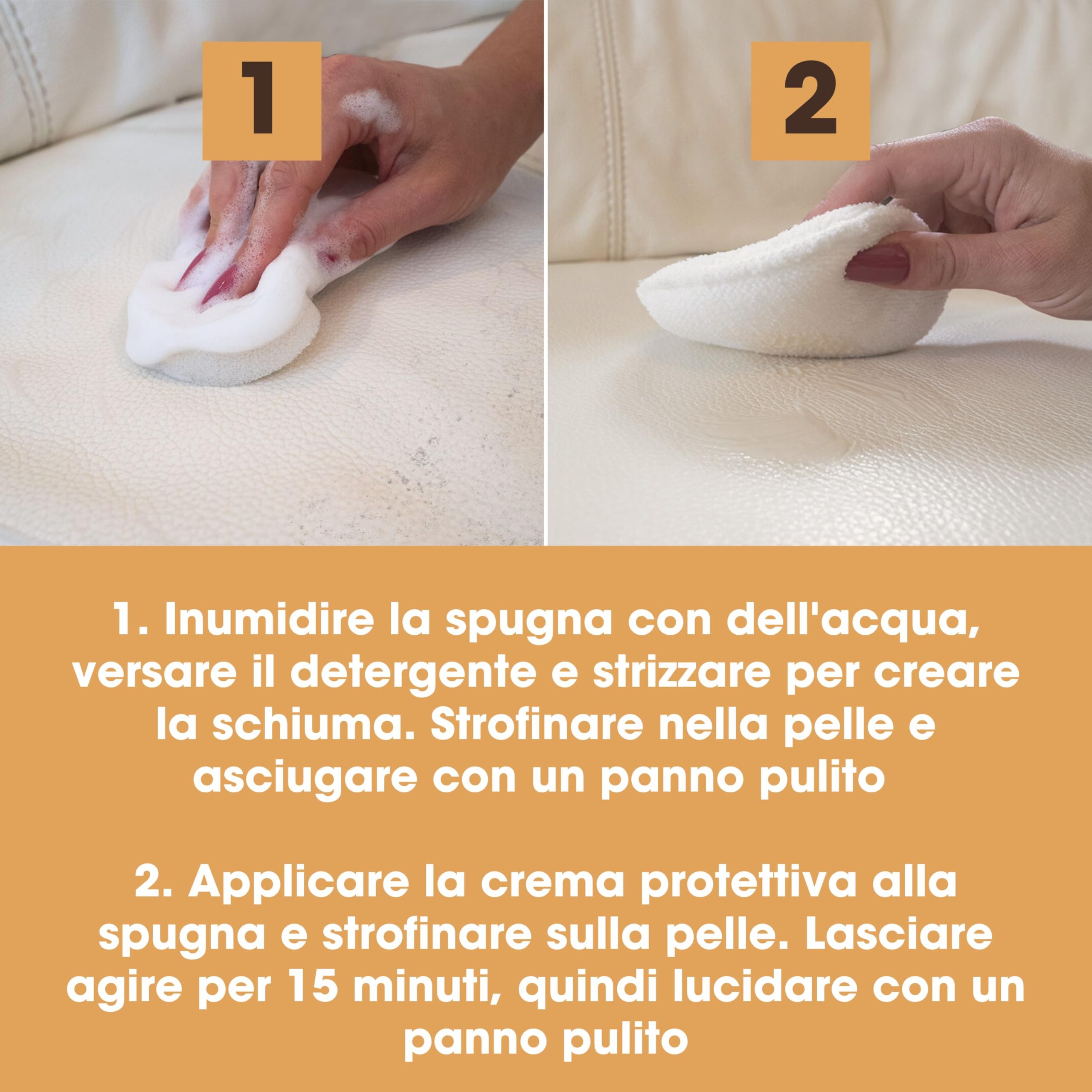 Furniture Clinic Kit completo per la cura della pelle/Detergente per pelle e crema protettiva per divani, sedili auto/Include 500ml e 500ml di Balsamo per la pelle pulizia ultra, spugne