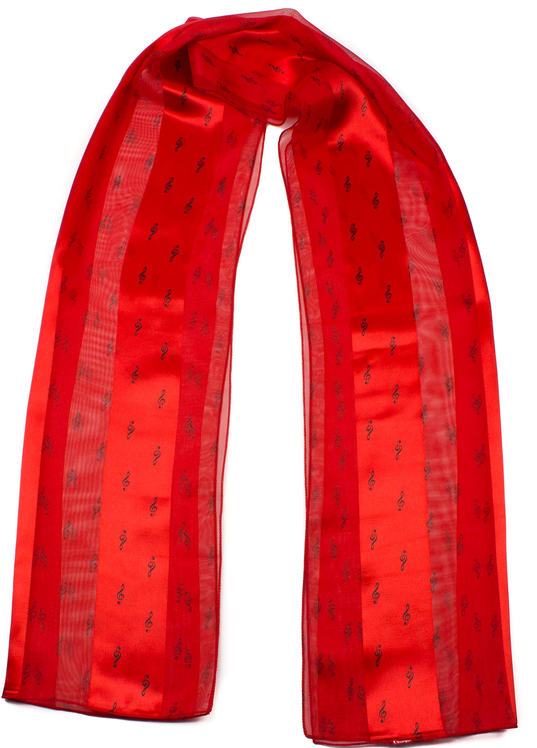 Mytoptrendz® Music Note Scarf Small Musical Notes Print Neck Wrap Gift for Music Lovers Thin Music Stole Scarves for choirs and musical groups. (Red- Black Small Note)