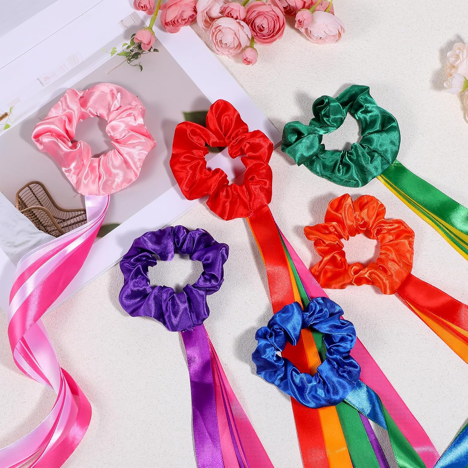 24/12 Pcs Rainbow Dance Ribbons, Dancing Rhythm Wrist Streamers Multicolor Hand Held Rhythm Streamers