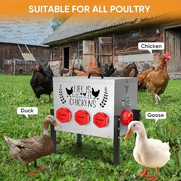 TGEYD 50LB Large Automatic Chicken Feeder 8 Feeding Ports, No-Waste Poultry Feeder, with Adjustable Legs & Locking Lid