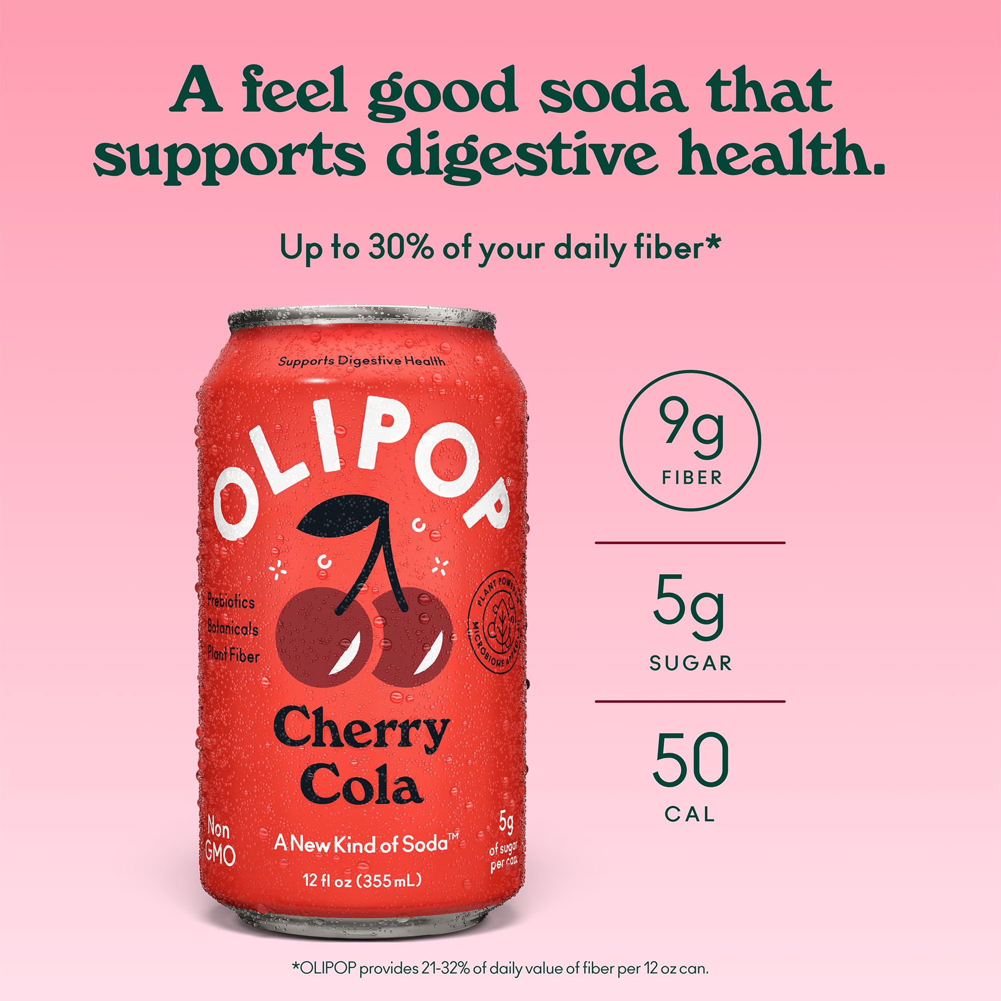 OLIPOP Prebiotic Soda Pop, Cherry Cola, Prebiotics, Botanicals