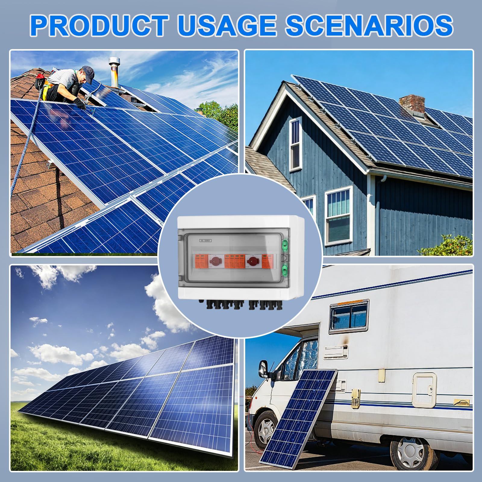 Überspannungsschutz PV 1200V 32A DC Trennschalter 4 in 4 out，Photovoltaik Anschlussdose mit 2 4P Drehmoment Leistungsschalter, 4 2P ÜA，Blitzschutz, Solar PV Anschlusskasten für PV Anlage
