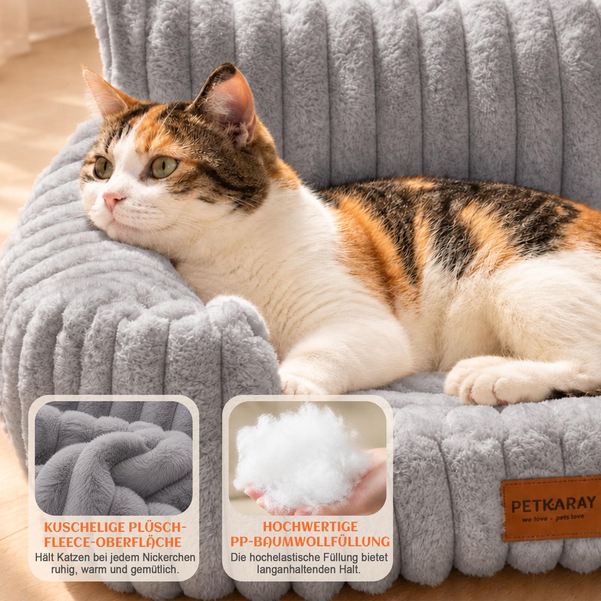 PETKARAY Katzenbett, 71 x 59 cm Katzensofa, Weiches Katzenbett für Katzen