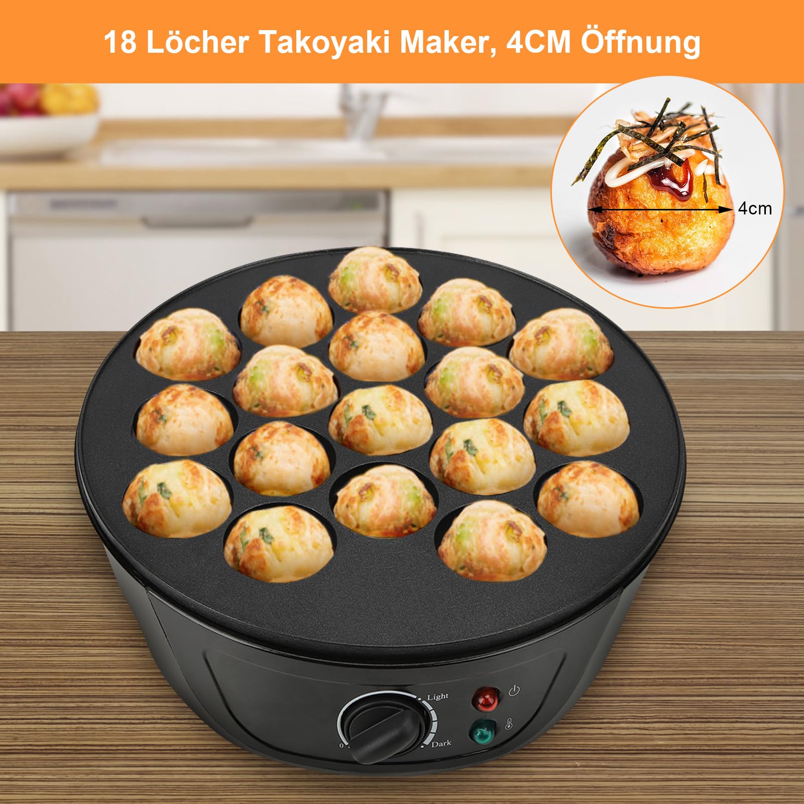 Takoyaki Pan Elettrico Takoyaki Maker 18 fori per produzione giapponese