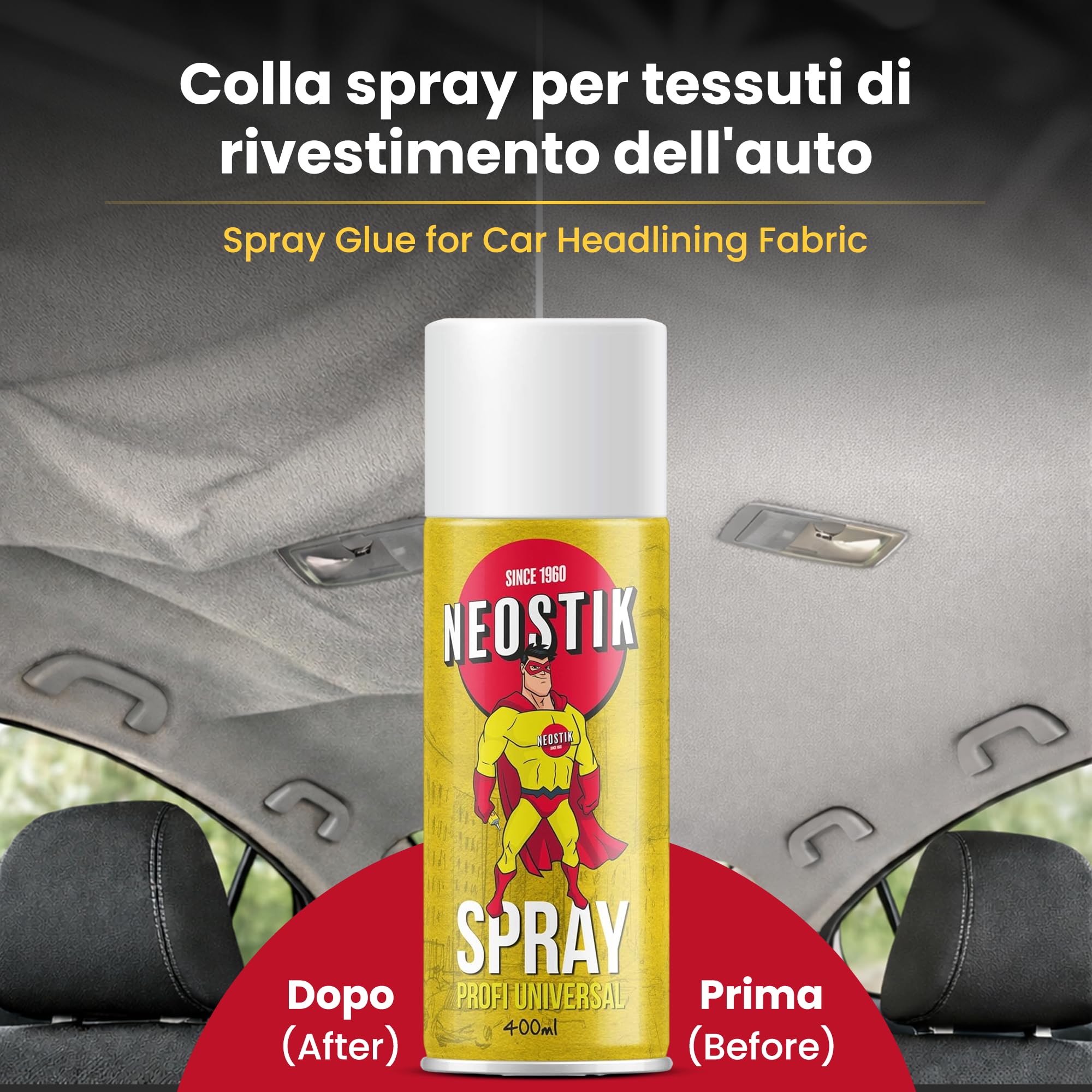 Colla Spray Multiuso Permanente Per Tessuto Cielo Auto, Asciugatura Immediata, Resistente alle Basse e Alte Temperature, Utilizzabile Per Qualsiasi Materiale, Bomboletta spray ALTA QUALITA' 400ML (10)