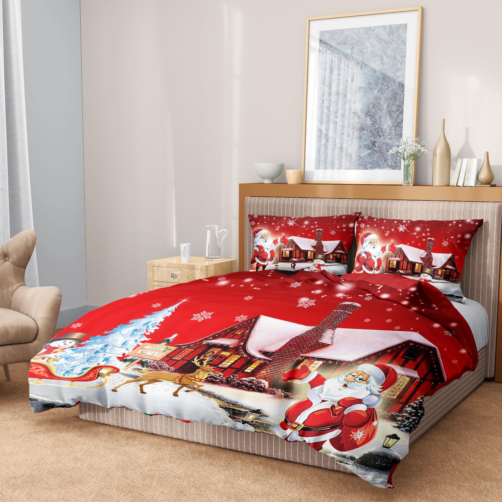 AVJWWD Set Copripiumino Natalizio Set di biancheria da letto di Natale,per bambini e bambine Set di Biancheria da Letto Decorazione Natalizia per Interni (Casa di Natale, 200 x 200 cm)