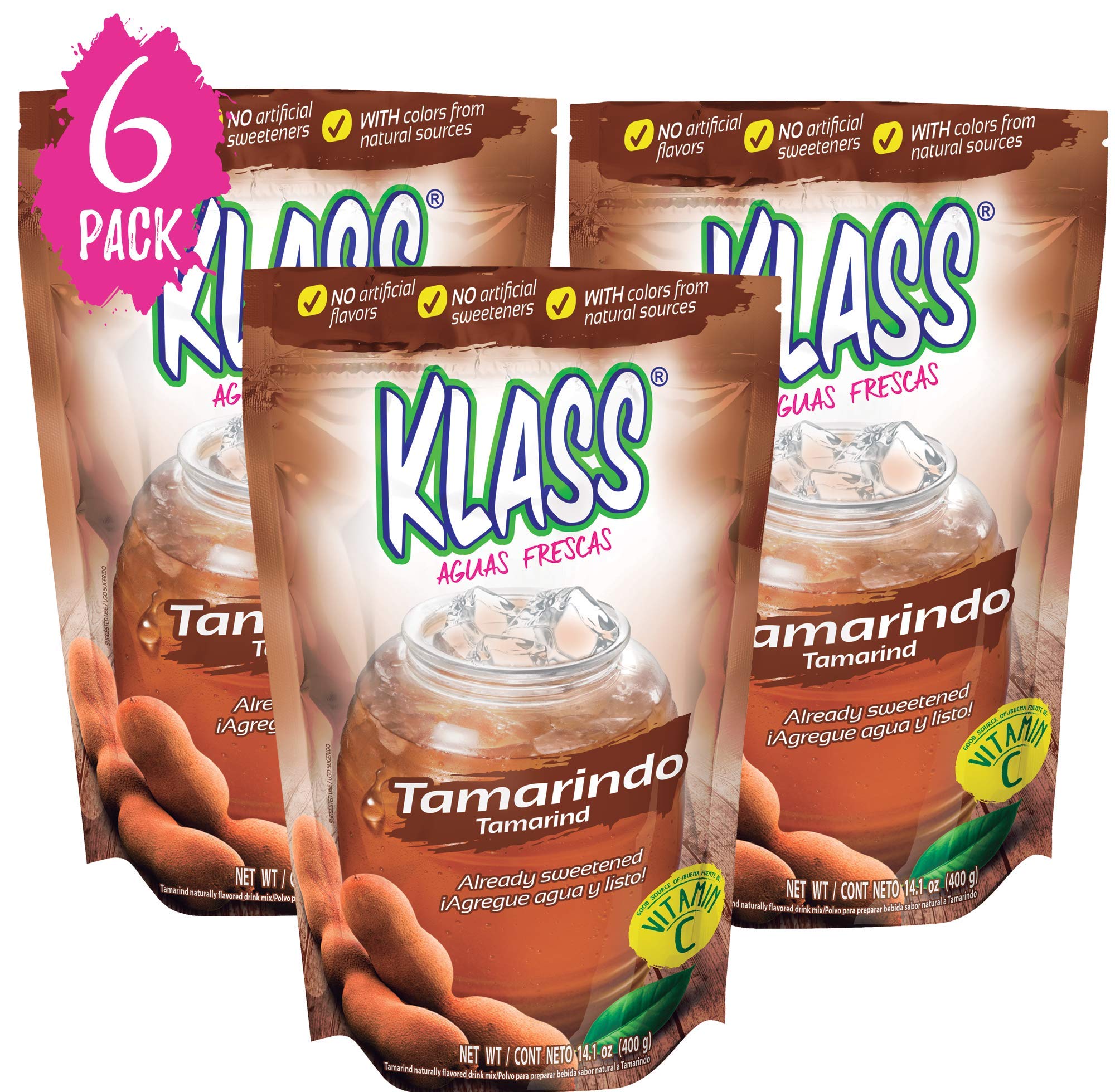 Klass Aguas Frescas Tamarindo Tamarind, No Artificial Flavors, No Artificial Sweeteners, 14.1 oz Pouch (Pack of 6)