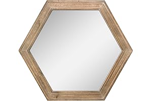 Hexagon Hanging Wall Mirror with Natural Wood Frame (24")