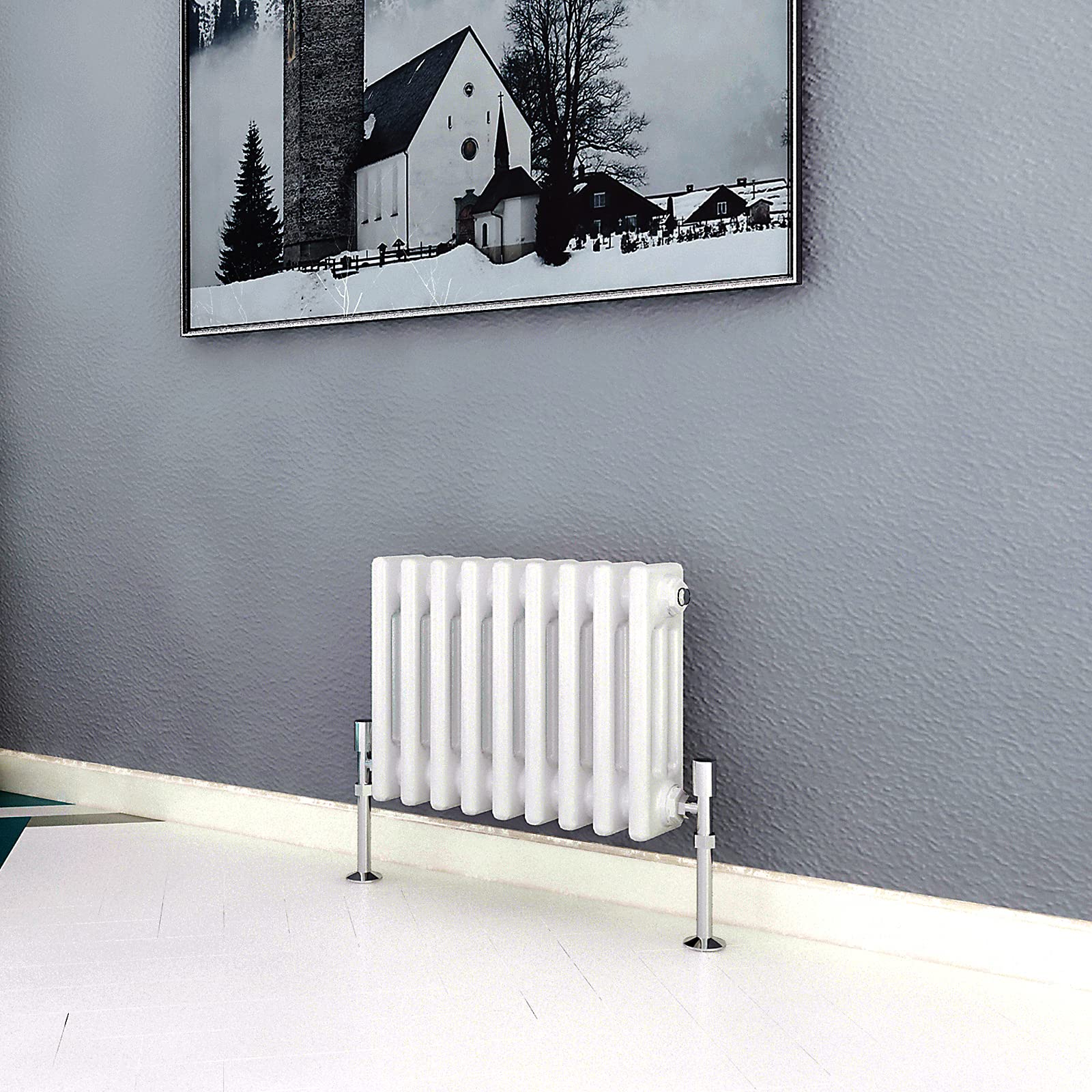 Acezanbleā£3 Column Radiator, Horizontal 300mm White Wide Low Cast Iron Style Radiator Centre Heating for Window Hallway
