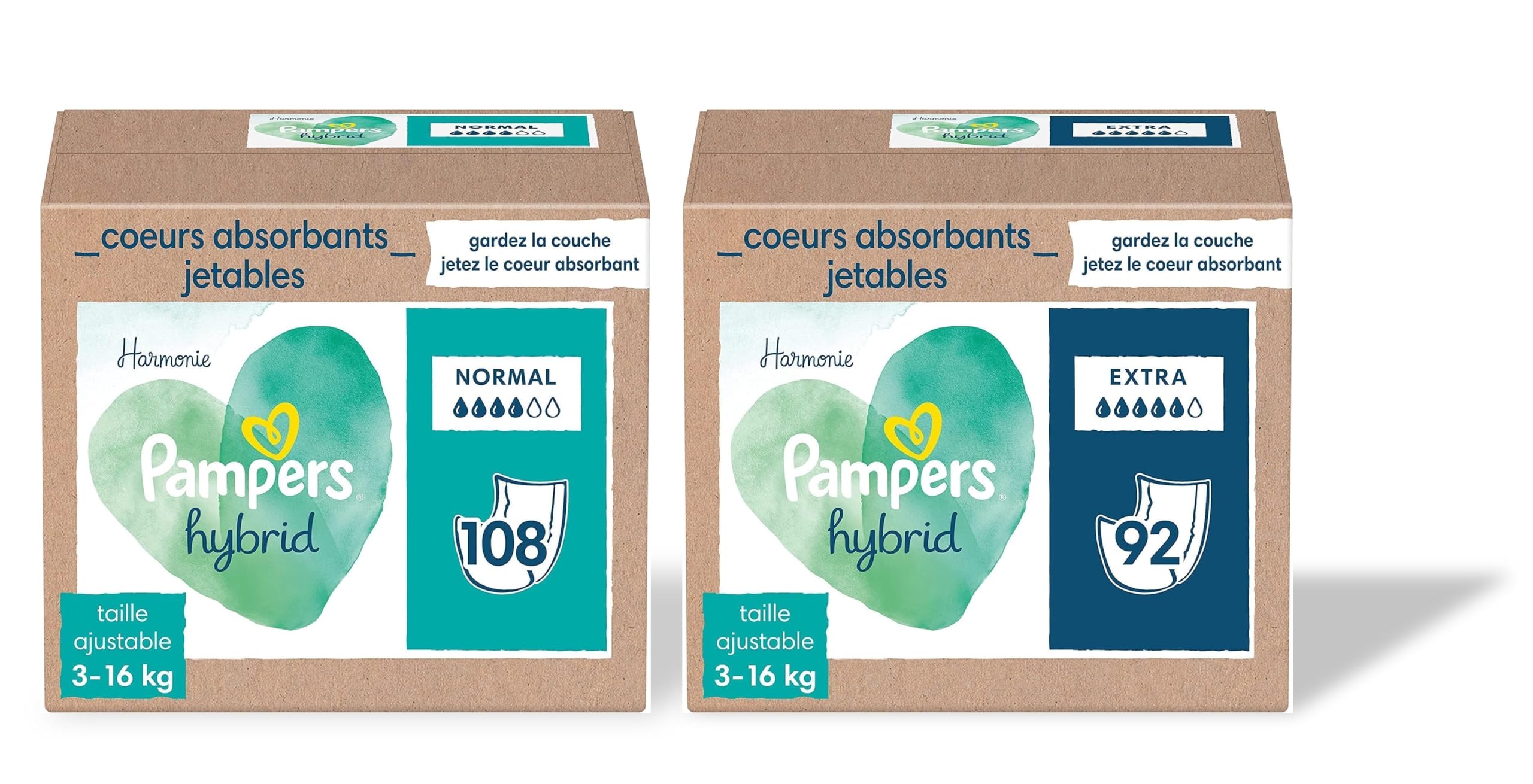 Pampers Harmonie Hybrid, 200 Cœurs de Protection Jetables, Absorption Extra,Pour Couche Lavable Pampers Hybrid,Protège la Peau Sensible des Bébés