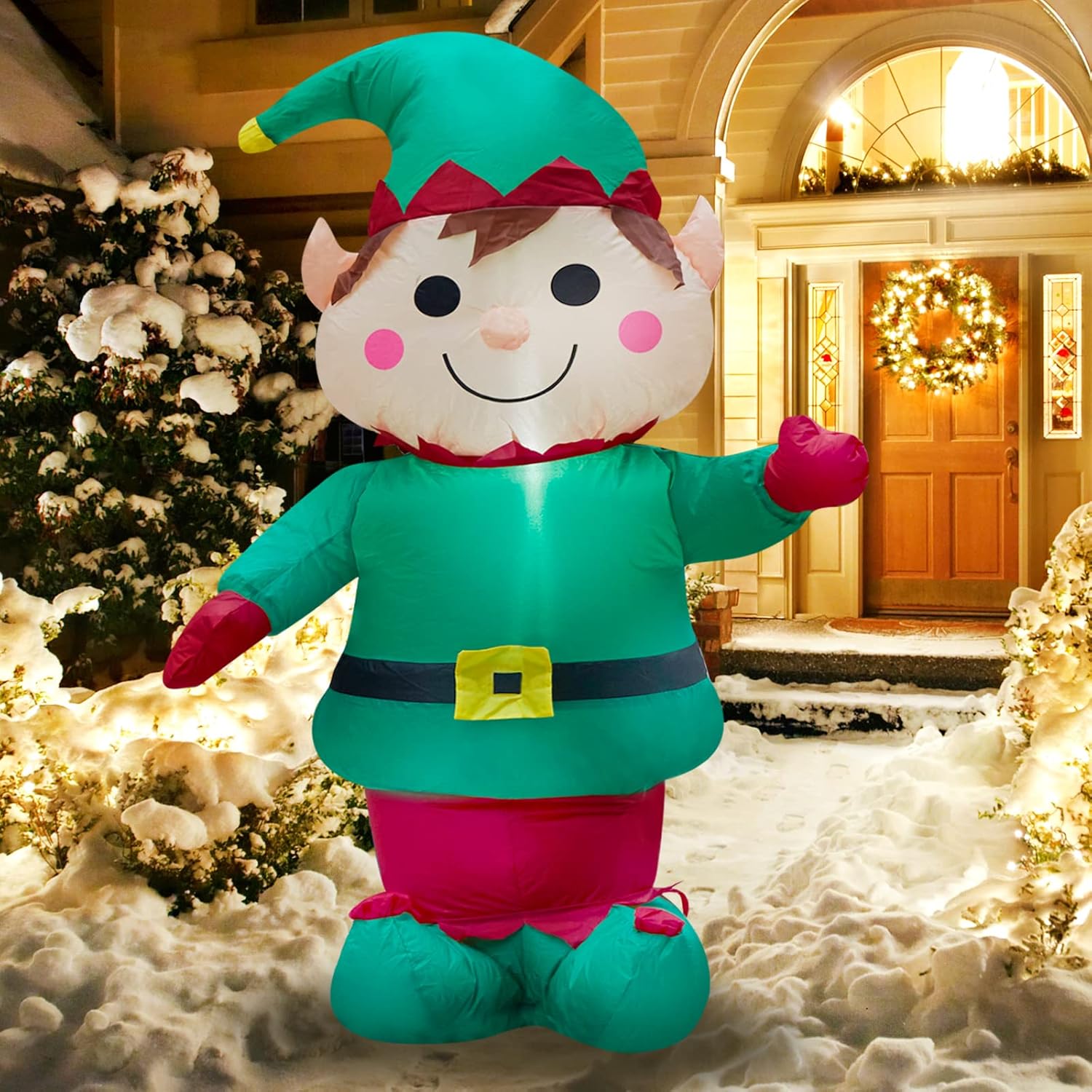 Athoinsu 5 FT Elf Christmas Inflatable Standing Blow up Yard Lawn Garden Decoration with LED Lights Built-in for Xmas Holiday Party Supplies Indoor Outdoor