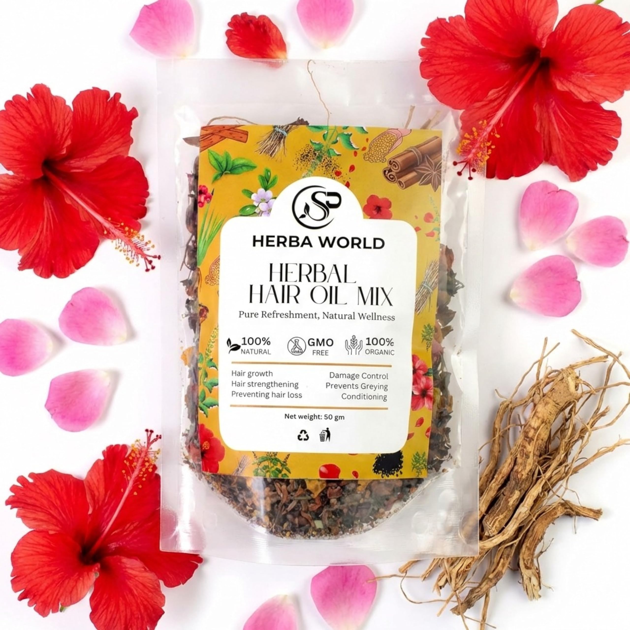 Herbal Hair Oil Mix | Jadibuti for Hair Growth | 100% Natural Ayurvedic Hair Growth Herbs | Strengthens Roots, Reduces Hair Fall & Greying | DIY Hair Oil Infusion | 50 g-image-2
