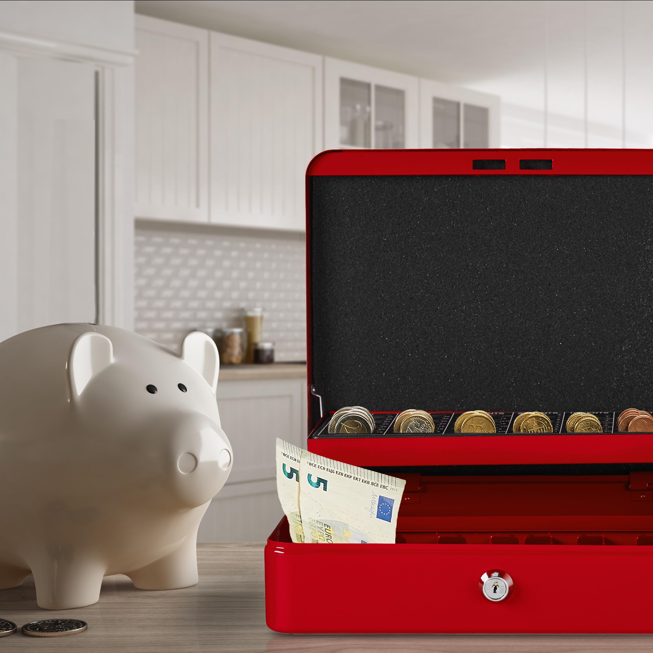 Relaxdays Cash Box With Coin Counting Board, Lockable, Steel, Portable - View #6