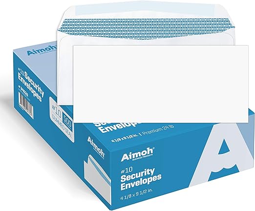 500#10 Security White Envelopes - GUMMED Seal, Windowless Design, Premium Security Tint Pattern for Secure Mailing - Size 4-1/8 x 9-1/2 Inches - White - 24 LB - 500 Count (34020)