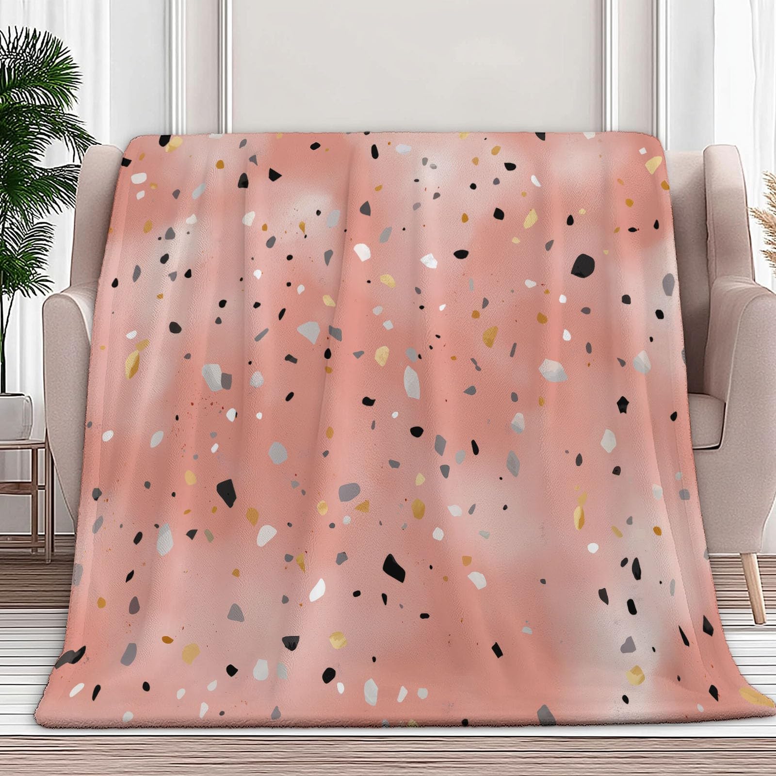 Genérico Manta de Franela de Forro Polar para Niños y Adultos 220 x 240 cm, Mantas para Sofa Estampado Simple Abstracto Moderno De Lunares - Manta Rosa Suave Cálida Transpirable Ligera